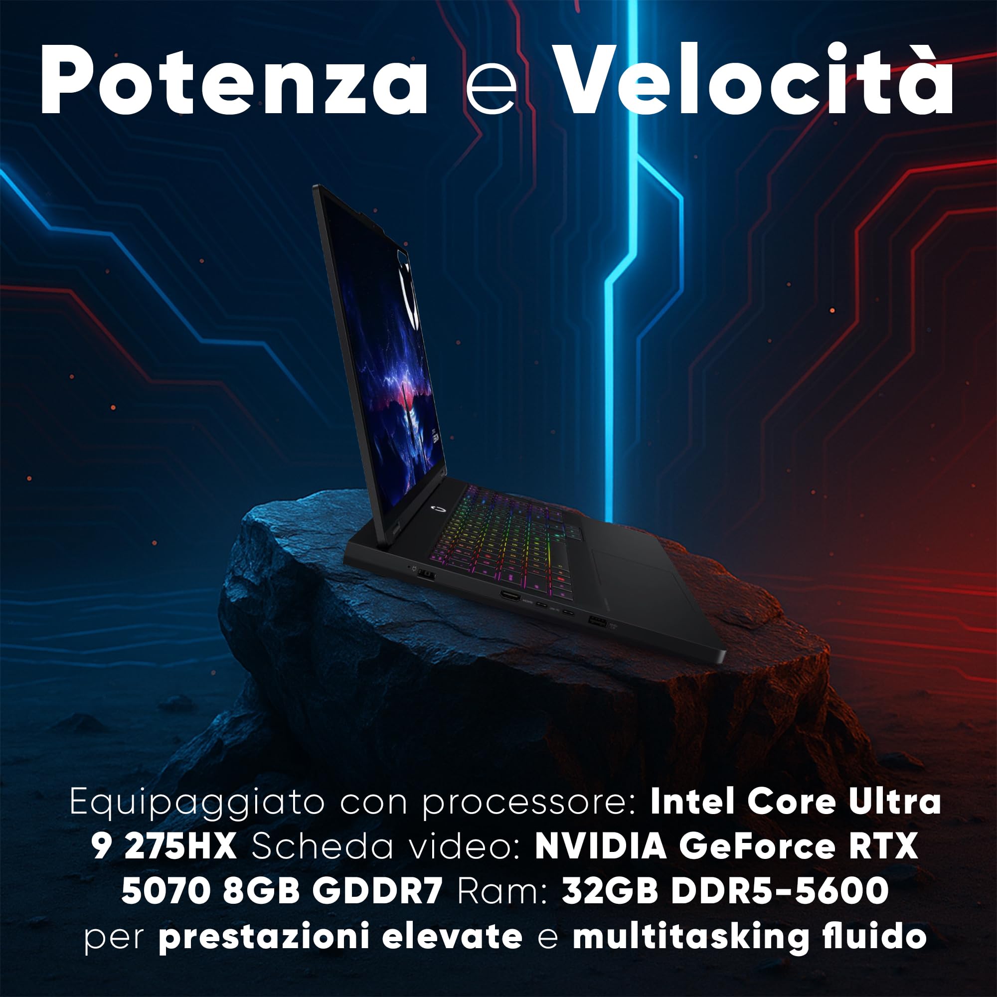 Lenovo Legion Pro 5 Pc Gaming Portatile ULTRA 9 275HX 20 Core, 32 GB RAM DDR5, GeForce RTX 5070 8GB, SSD 1TB, Notebook Gaming Oled Display 16" 165Hz,Laptop Gaming Tastiera RGB, WiFi 7, Thunderbolt 4
