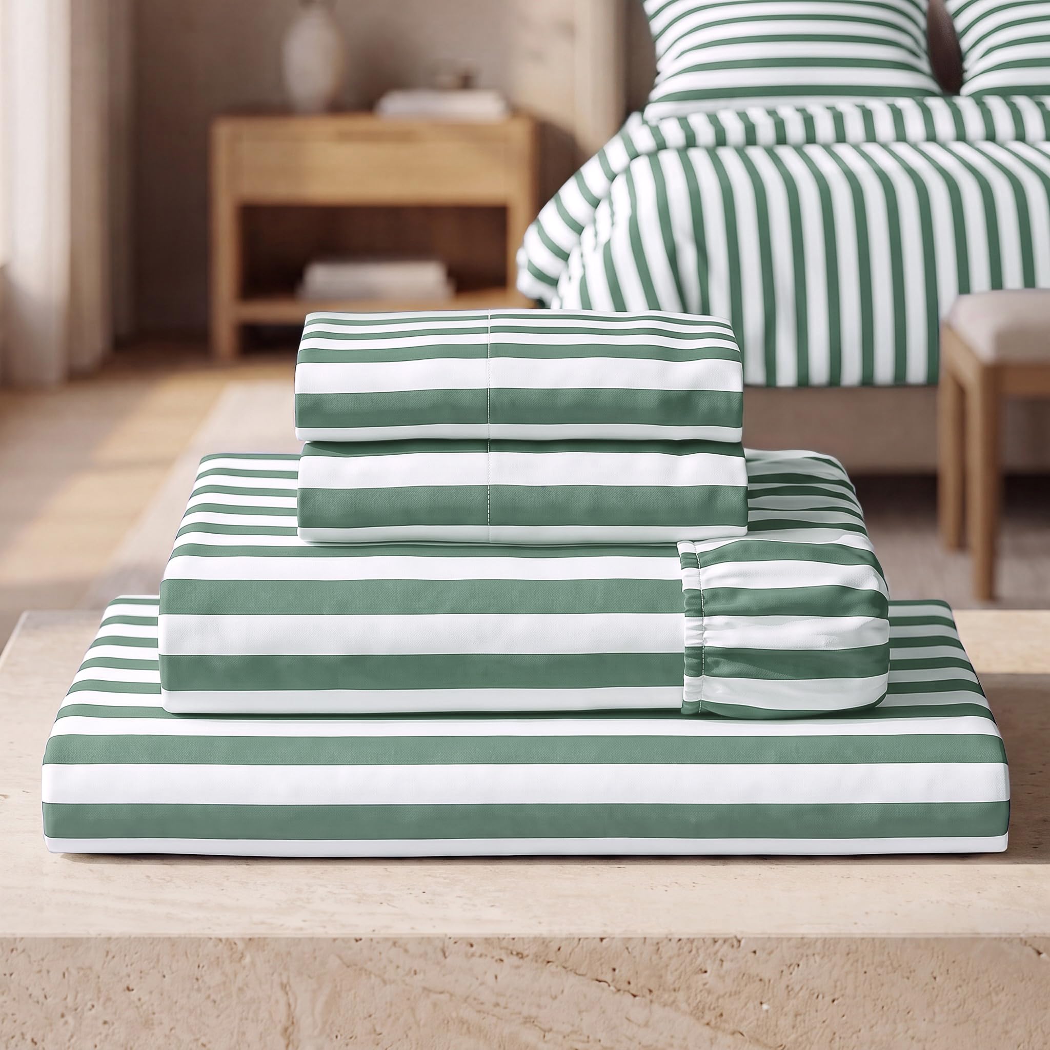 Mellanni Iconic 4-Piece, Ultra Soft Sheet Set (Full, Oxford Stripe Sage)