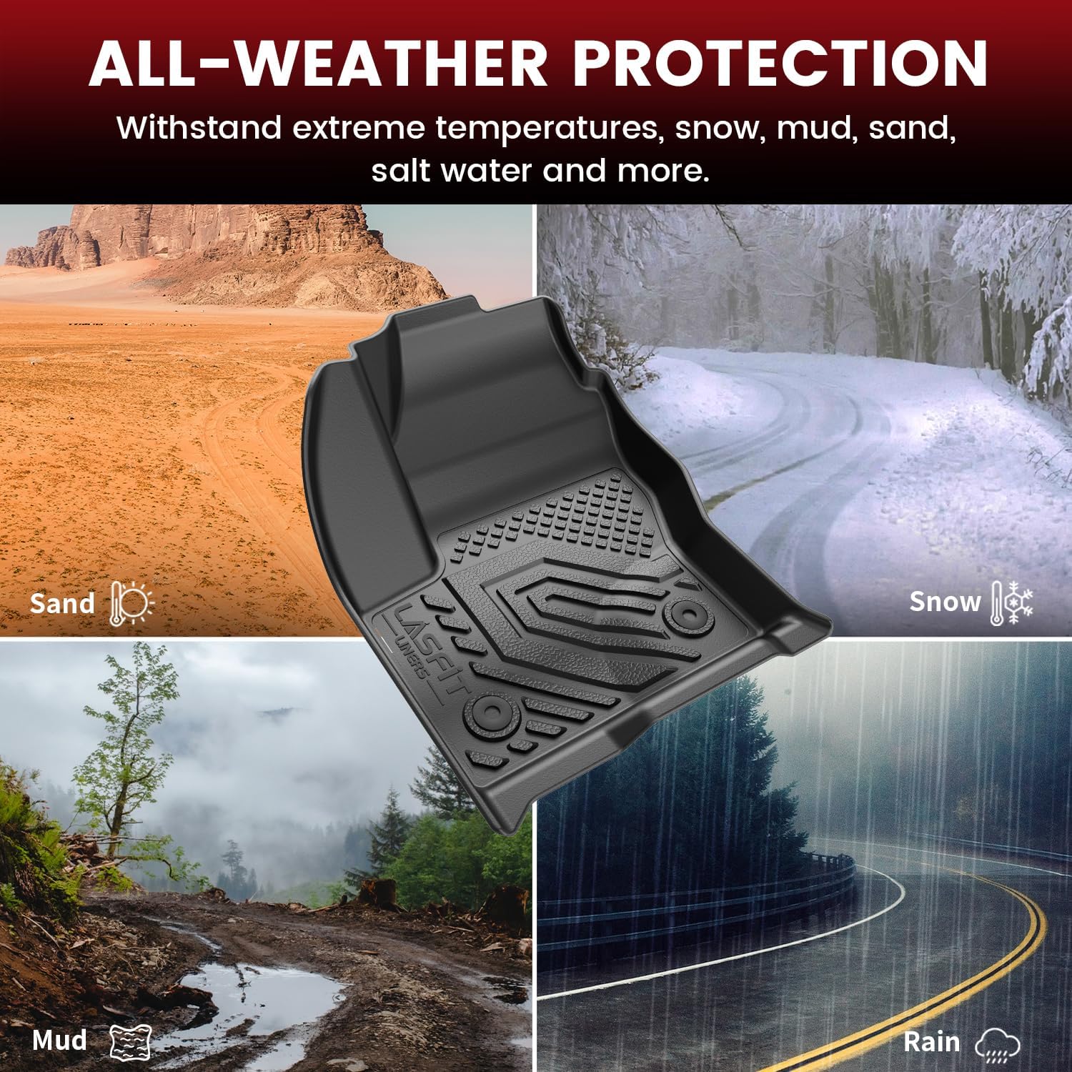 LASFIT Floor Mats and Cargo Liner for Ford Escape 2013-2019 All Weather Protector TPE Custom Fit Car Floor Liners, 1st & 2nd Row & Trunk Mat Combo Set, 4PCS Black - Image 7