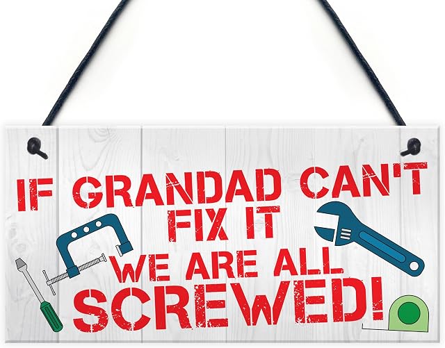 RED OCEAN Grandad Fix It Screwed Man Cave Garage Shed Hanging Plaque Dad Gift Sign Funny