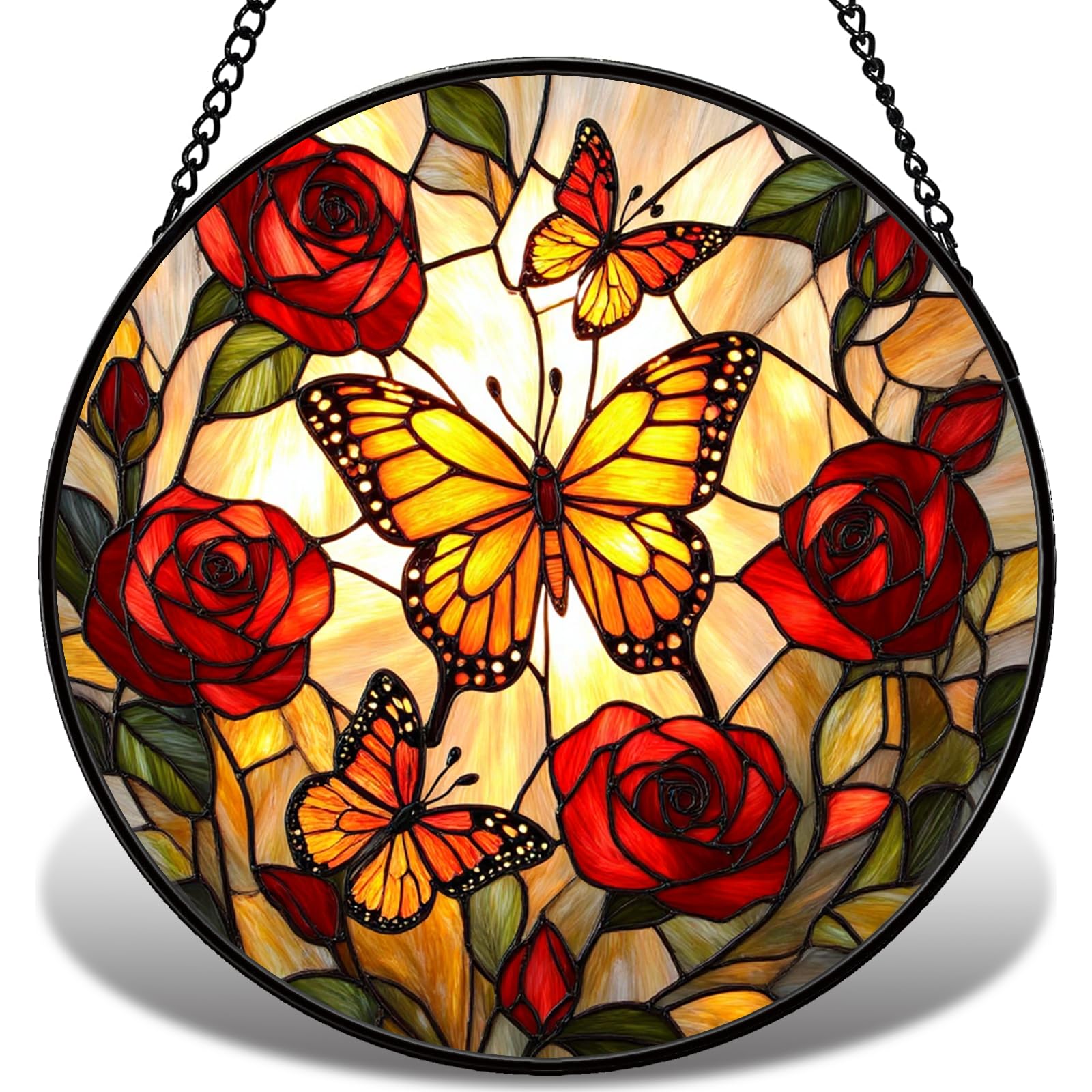 Atrapasueños de mariposa para colgar en la ventana, atrapasueños de rosas de flores para decoración de ventanas interiores, vitrales para decoración del hogar, regalo para mujeres, mamá 035