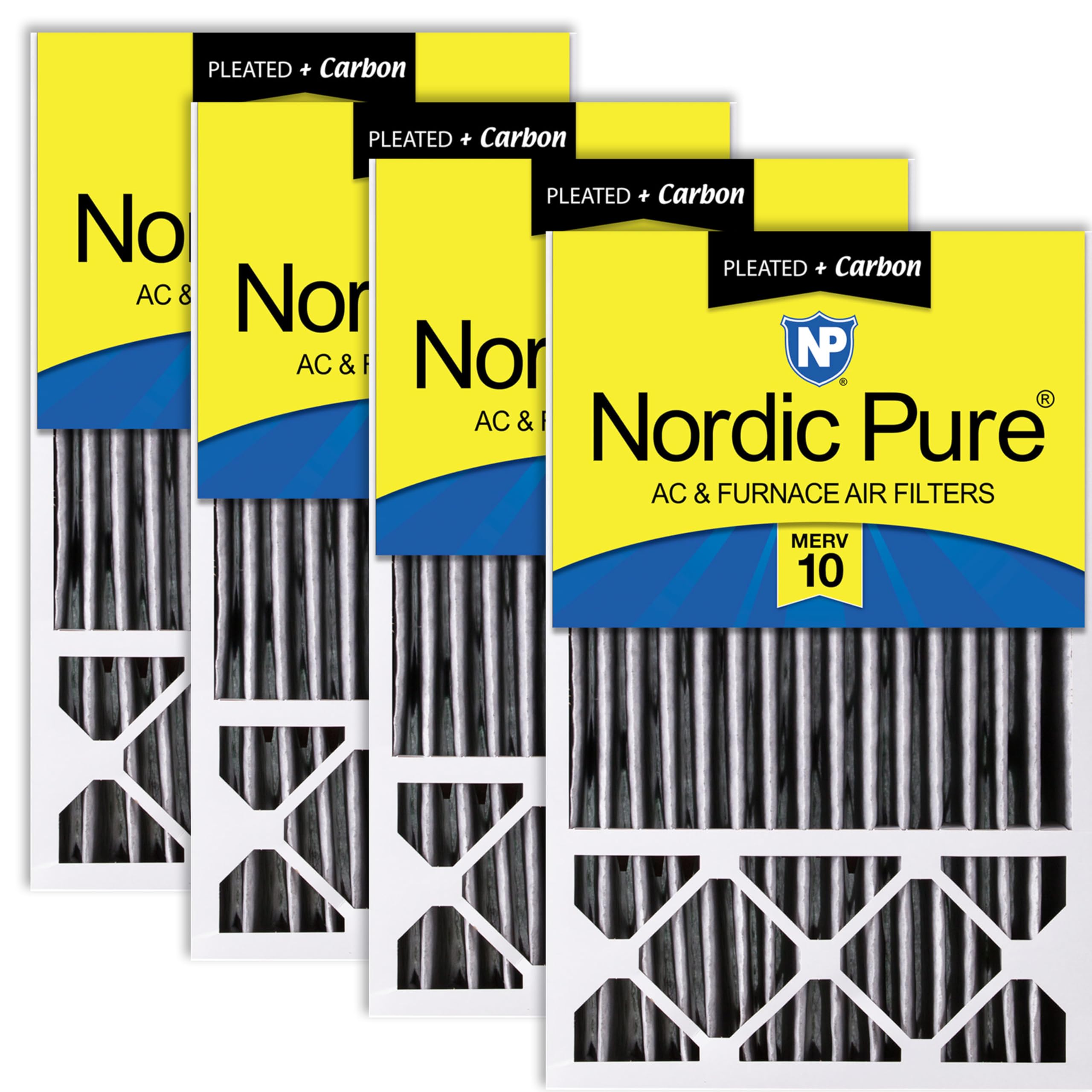 Nordic Pure 16x25x5 Pleated MERV 10 Plus Carbon Air Filters 4 Pack