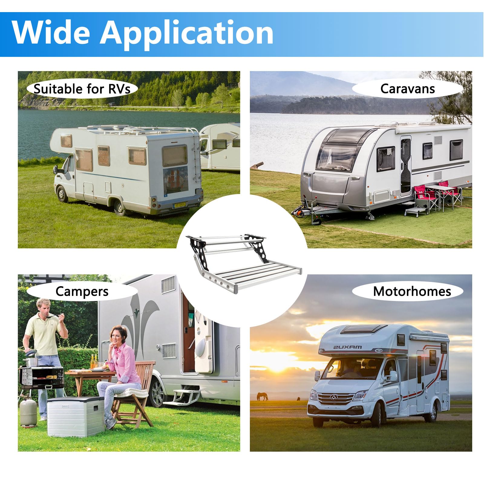 Escalón para caravana y autocaravana – Escalera individual plegable manual con escalón ancho antideslizante, marco de aluminio reforzado y capacidad de carga de 200 kg – Entrada segura para caravanas