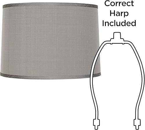 Miniatura 5 de Juego de 2 pantallas de lámpara de tambor gris platino grande de 15 pulgadas superior x 16 pulgadas inferior x 11 pulgadas de alto araña con arpa de