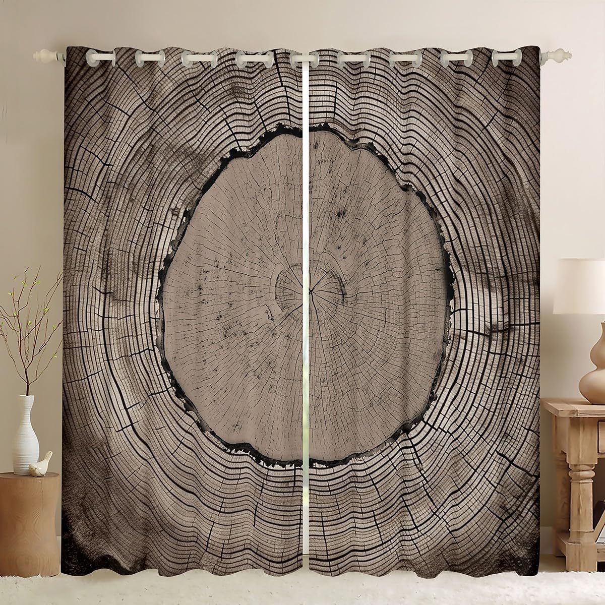 Homemissing Wood Curtains for Bedroom Kids Boys Girls Rustic Cabin Country 30%-50% Blackout Curtains Farmhouse Darkening Drapes Decor Vinatge Wood Grain Brown Window Treatments W52*L63 — image 1