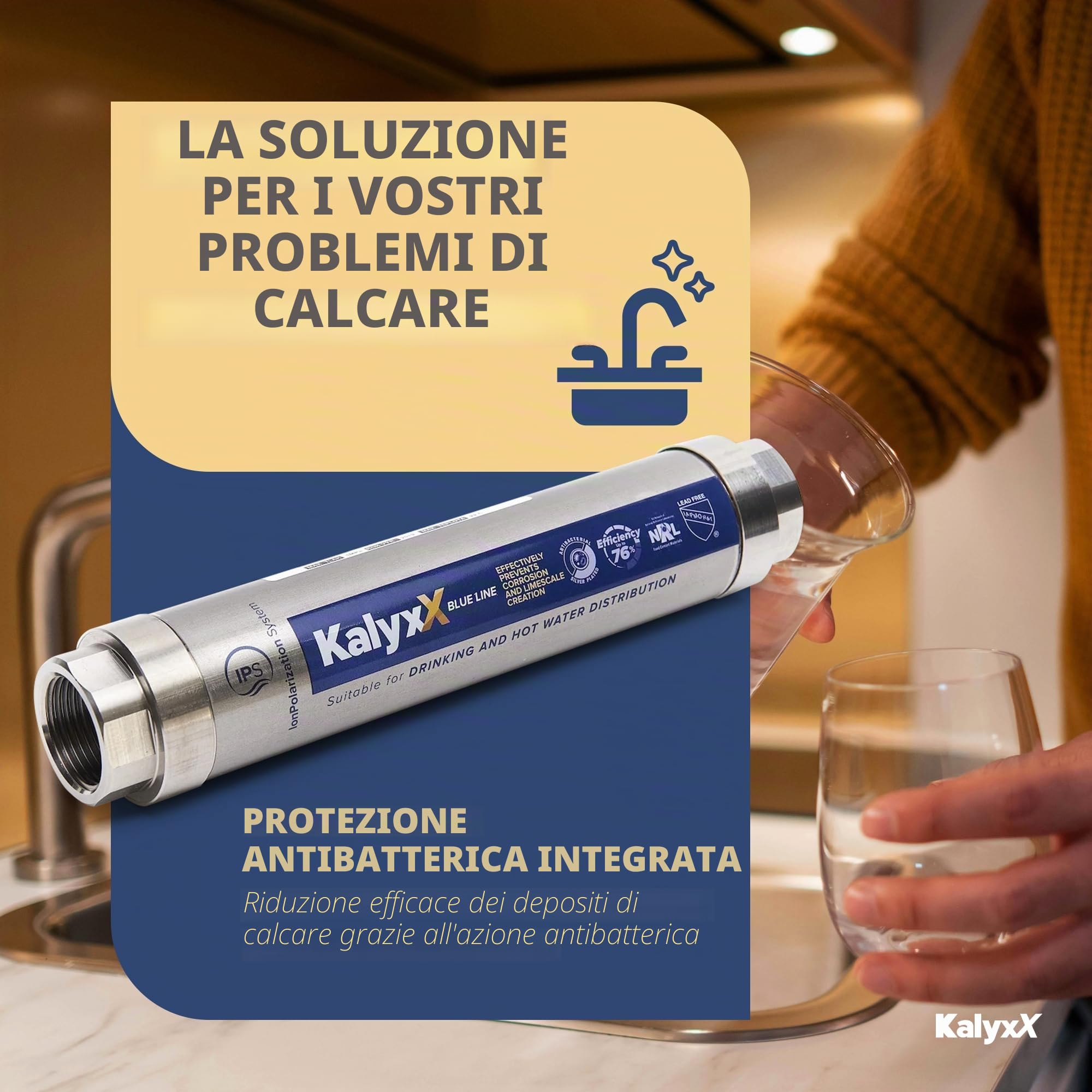 Swiss Aqua Technologies | Addolcitore d'acqua Anticalcare Antibatterico Innovativo IPS Kalyxx BlueLine G 1" Femmina IPSKXBG1 | Riduzione Calcarea | Installazione Rapida | Senza Manutenzione