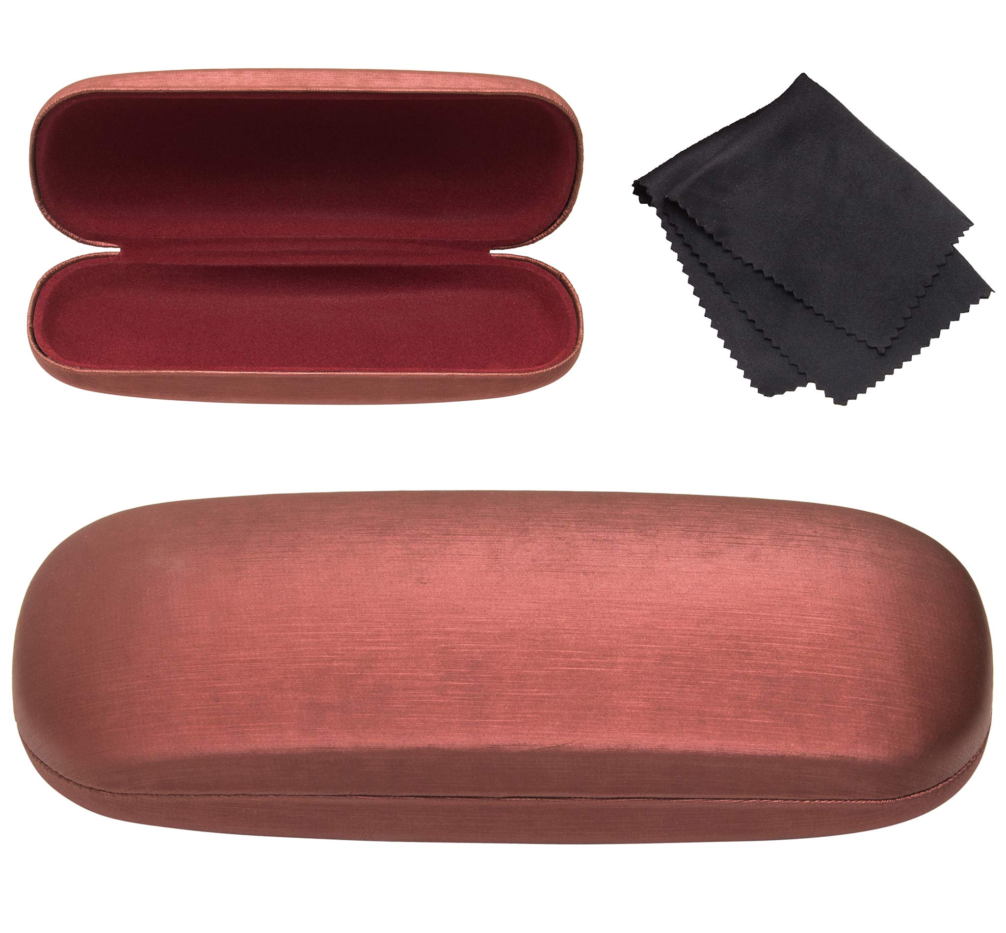 Noble Pack Women's Burgundy Hard Shell Brushed Eyeglass Case With Microfiber Cleaning Cloth – Premium Eye Glass Carry Case With Enhanced Frame And Lens Protection – Ideal For Glasses & Sunglasses (Burgundy)