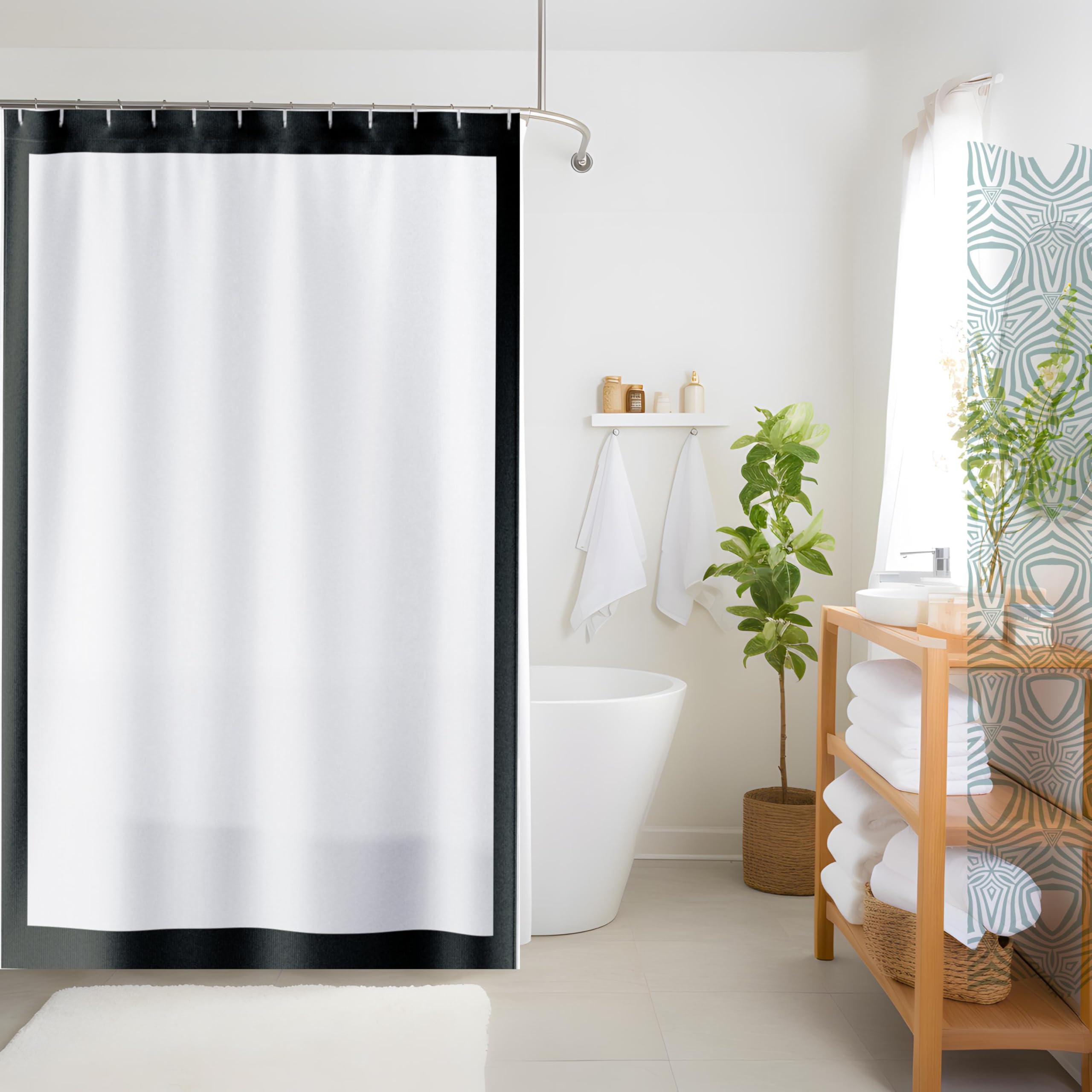 Rideau de douche lavable avec bordure noire, résistant à la moisissure, idéal pour salle de bain, baignoire, imperméable, durable, facile à nettoyer, design élégant