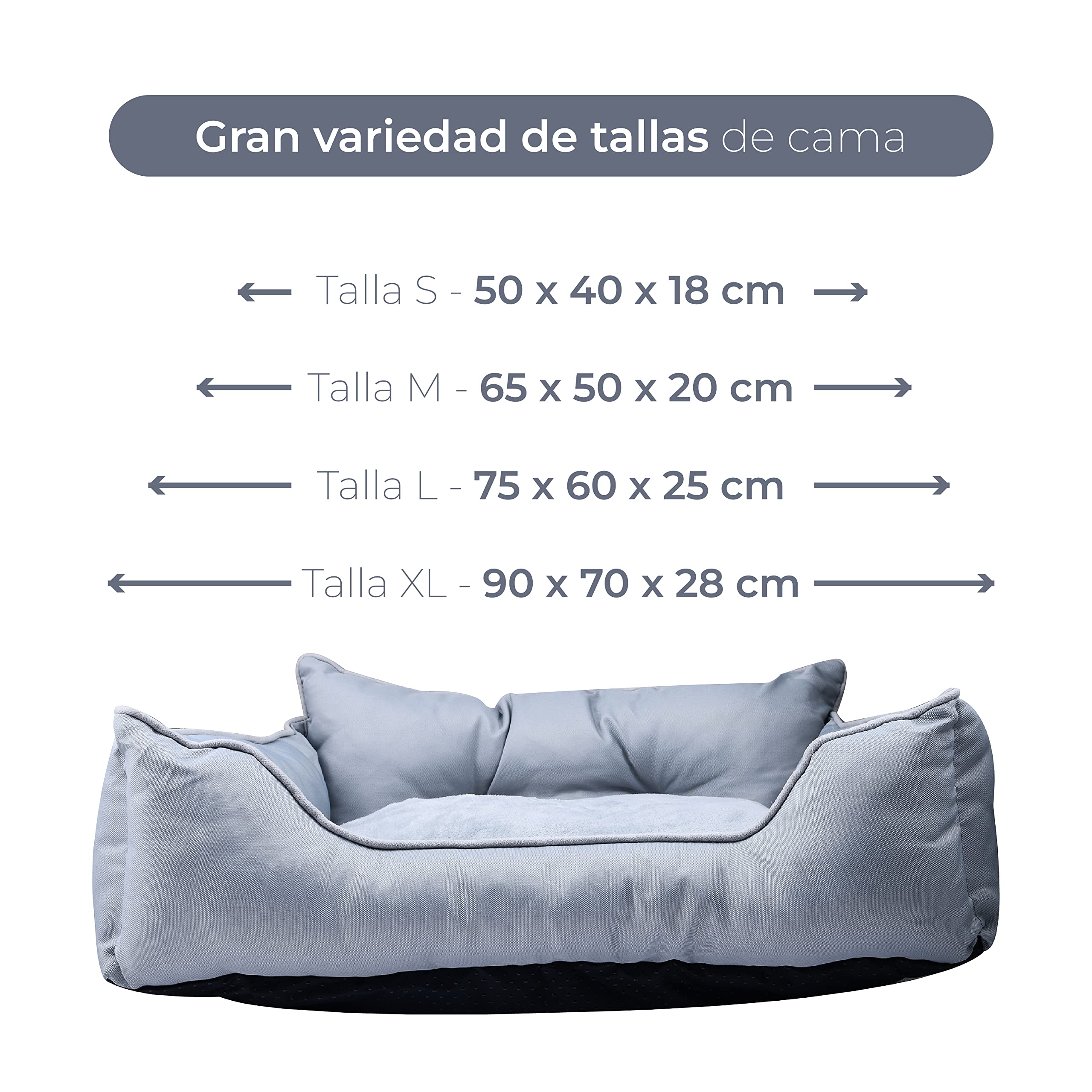 UNITED COLORS OF BENETTON. - Polyester Pet Bed - Soft & Comfortable Dog and Cat Beds with Piping - 630g White Fibre Filling, Grey - 65 x 50 x 20cm