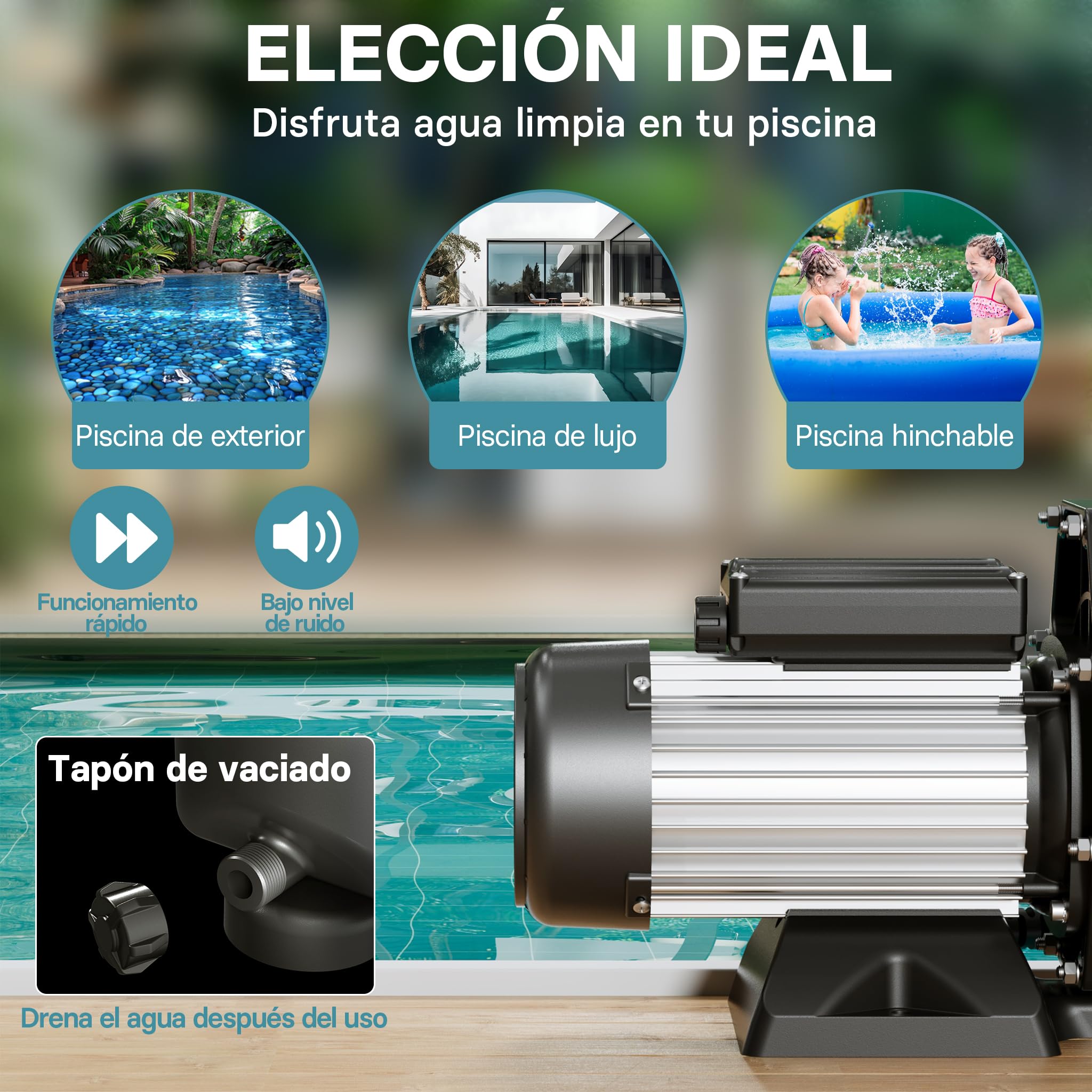Wiltec Bomba para piscina 28800 l/h 1300 W altura de impulsión 17 m, altura de aspiración 4 m bomba de filtración para la circulación del agua piscina bañera hidromasaje jardín