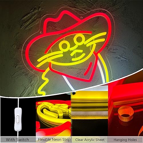 Miniatura 2 de Manimo Señales de neón LED con sombrero de vaquero rojo para decoración de pared, letreros de neón con luz de gato alimentado por USB para fiesta,