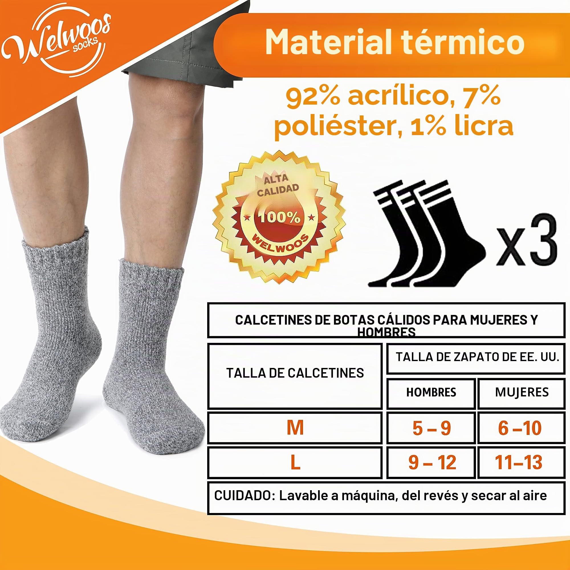 Welwoos 3 Pares Calcetines Termicos Frio Extremo Calefactables para Mujer Hombre, Calcetines Calefactables Invierno Termicos para Esquí Deporte