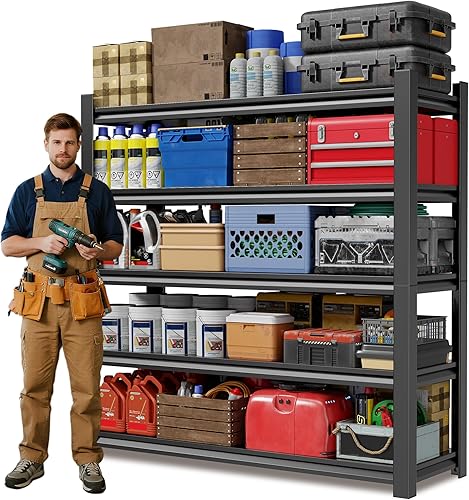 Miniatura 10 de JHYKHG Estantes de almacenamiento de 63 pulgadas de alto, estantería de garaje resistente de 5 niveles, estantería ajustable, estante de metal,