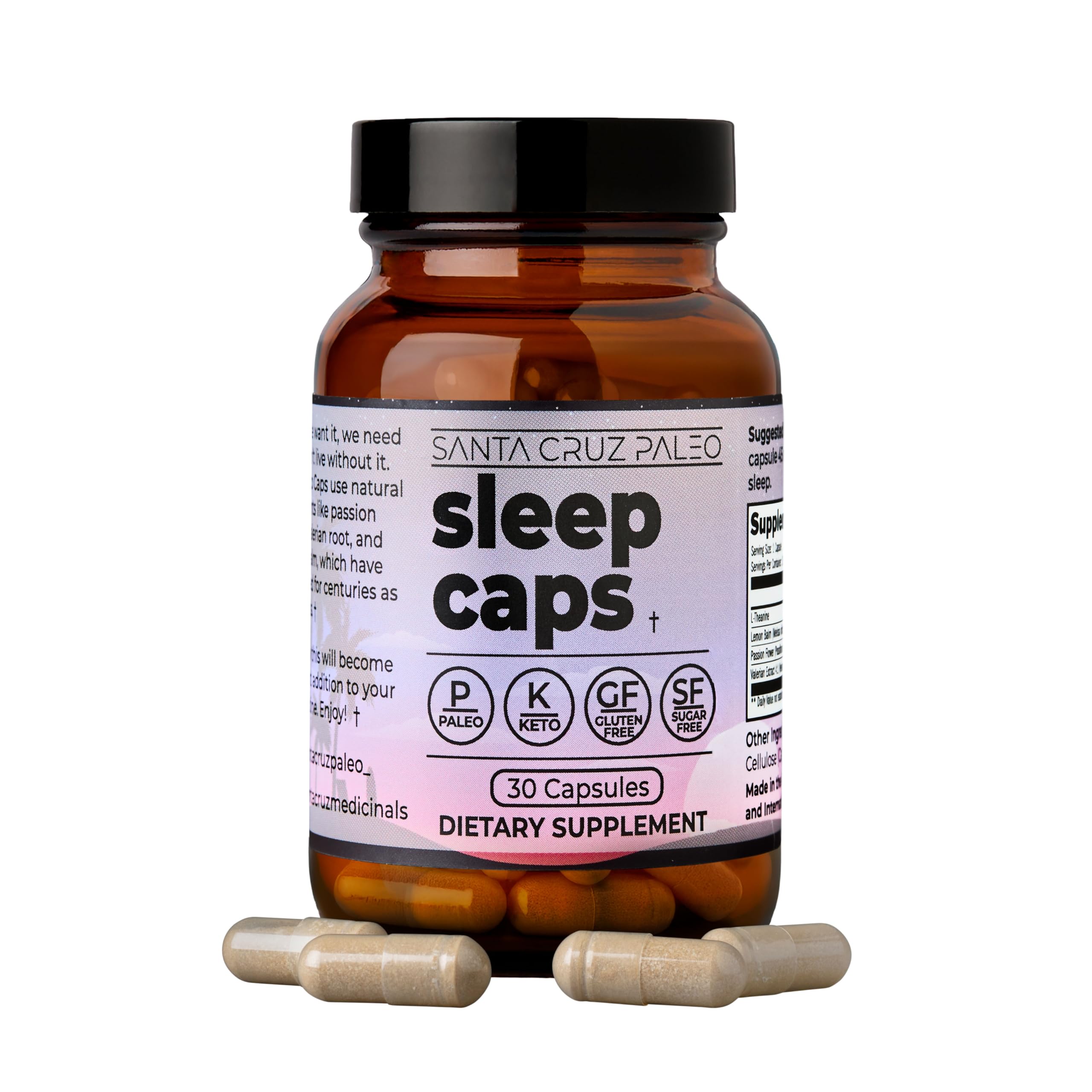 Santa Cruz Paleo Sleep Caps with L-Theanine, Lemon Balm, Passion Flower & Valerian Root, Melatonin-Free Nighttime Relaxation, Paleo & Keto Friendly, Sugar & Gluten Free, 30 Capsules 30 Count (Pack of 1)