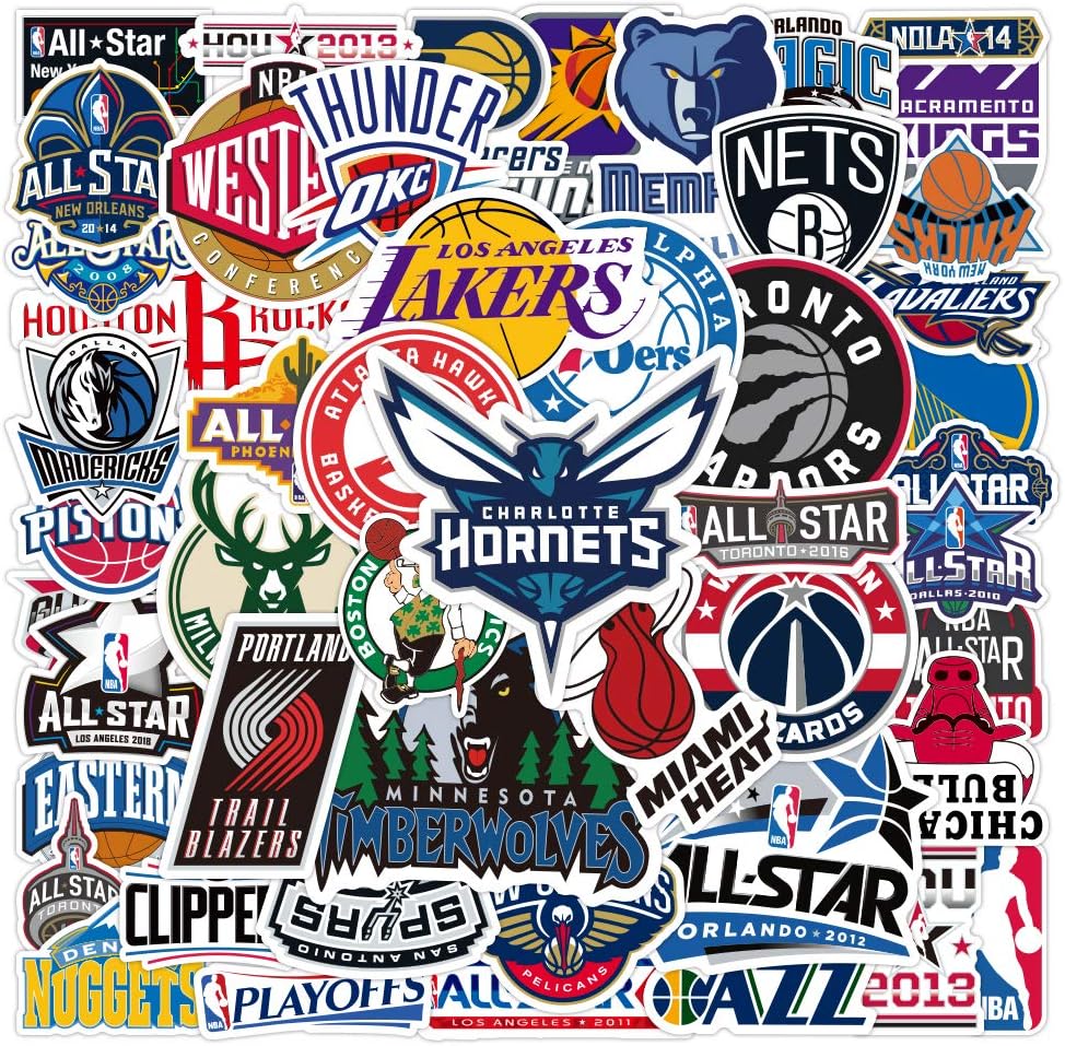 QRTSAP NBA Basketball Stickers New Team Logo(50pcs) National Basketball Association All 30 Teams Collection Vinyl Decals