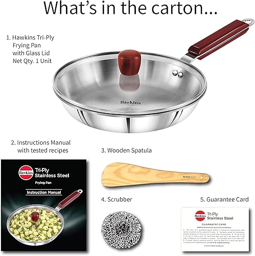 Miniatura 7 de Hawkins SSF24G - Sartén de acero inoxidable de 9.4 in, con tapa de cristal, sartén de inducción, sartén de inducción, color plateado