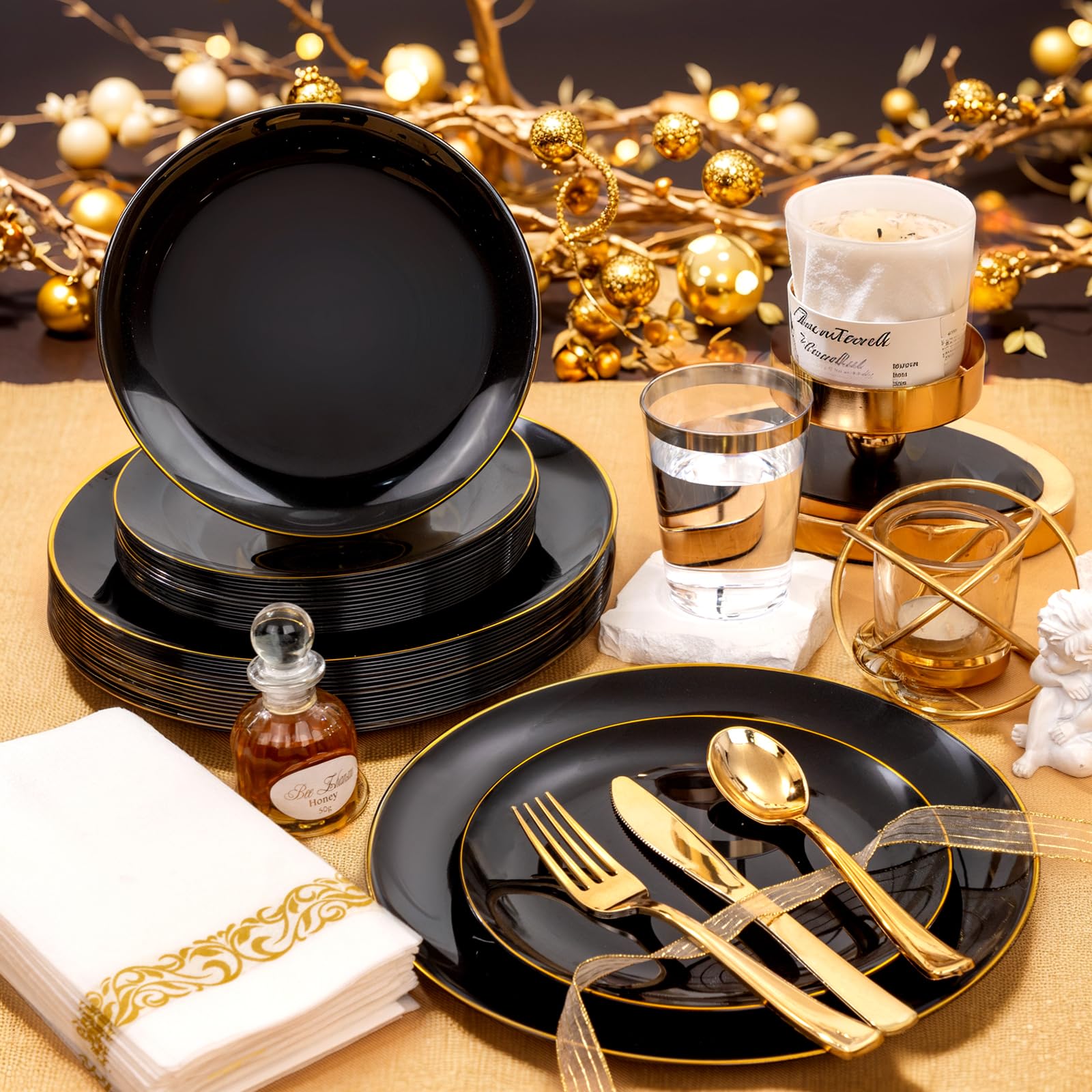 Supernal 350 Piece Black & Gold Dinnerware Set -5 Supernal 350 Piece Black & Gold Dinnerware Set -5