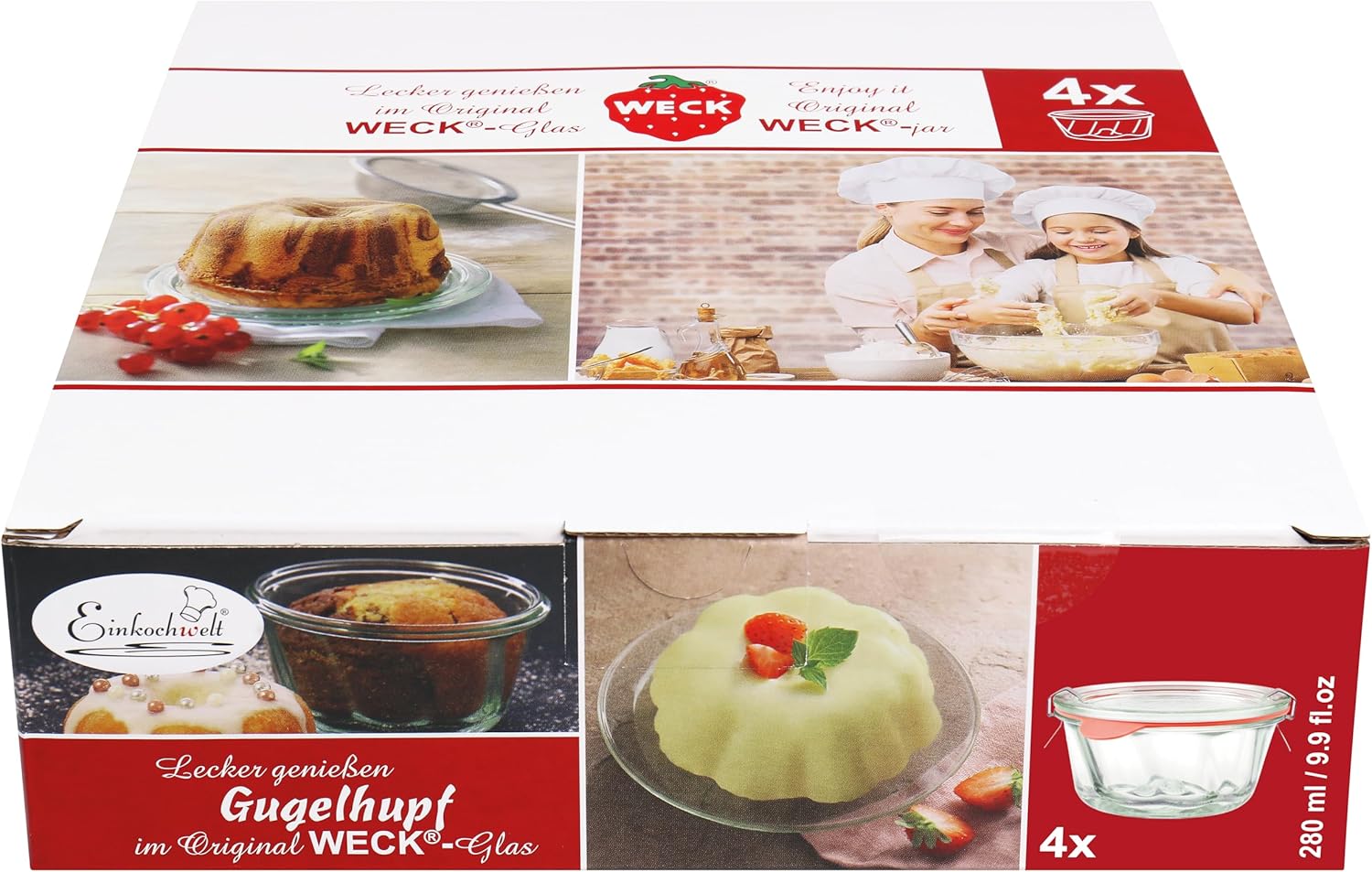 Weck Bundt Cake Jars 280 ml Pack of 4 (Glasses for Bundt Cake with 100 mm RR Lid) 37702