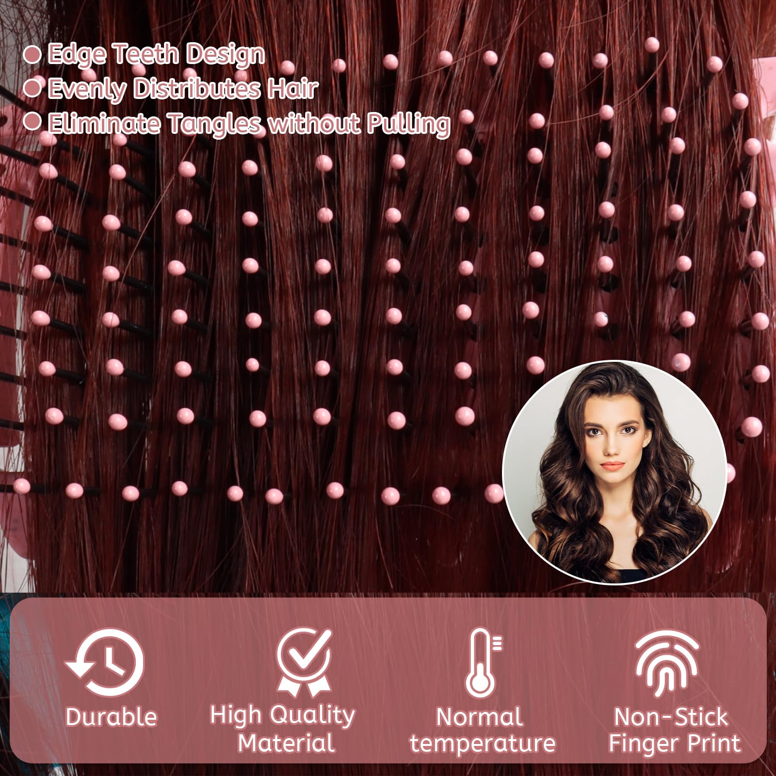 2Pcs Curly Hair Brush,Curl Defining Brush,Detangle Hair Brush define styling brush for Wet Thick Curly Hair,Soft Bristle Vent Detangling Paddle Brush Comb for Women Men Girls (Pink+Purple) - Image 2