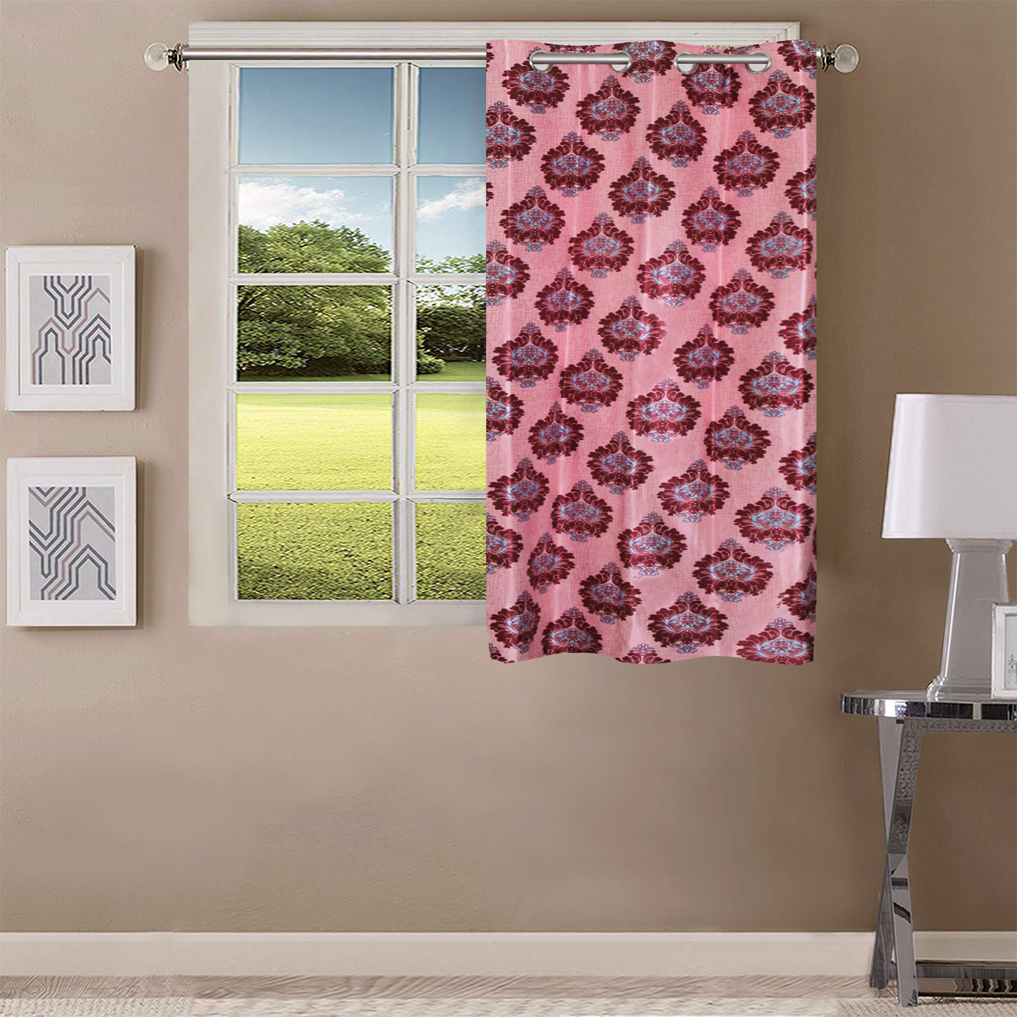 Queenzliving Polyester Mosaic Window Curtain, 5 feet, Maroon