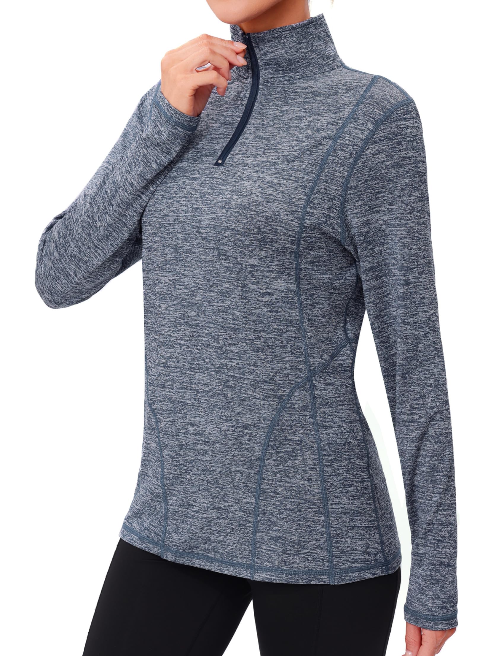 Terecey Sportshirt Langarm Damen Funktionsshirt UPF 50+ Langarmshirt Fitness Schnelltrocknend Laufshirt Wandershirt Atmungsaktiv 1/4 Reißverschluss UV Shirt fur Tennis Golf Yoga Wandern S-2XL