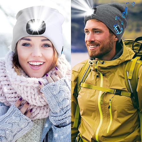 Miniatura 7 de 6 gorros inalámbricos unisex con luz, recargable por USB, 4 LED, con altavoz integrado, micrófono de invierno, cálido, gorro de punto para hombres y