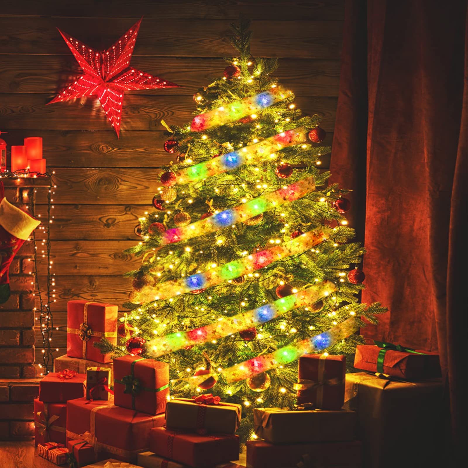 クリスマス リボン ライト クリスマスツリー デコレーション　クリスマス Amazon.co.jp: TIKALON クリスマスツリー飾りリボン クリスマス