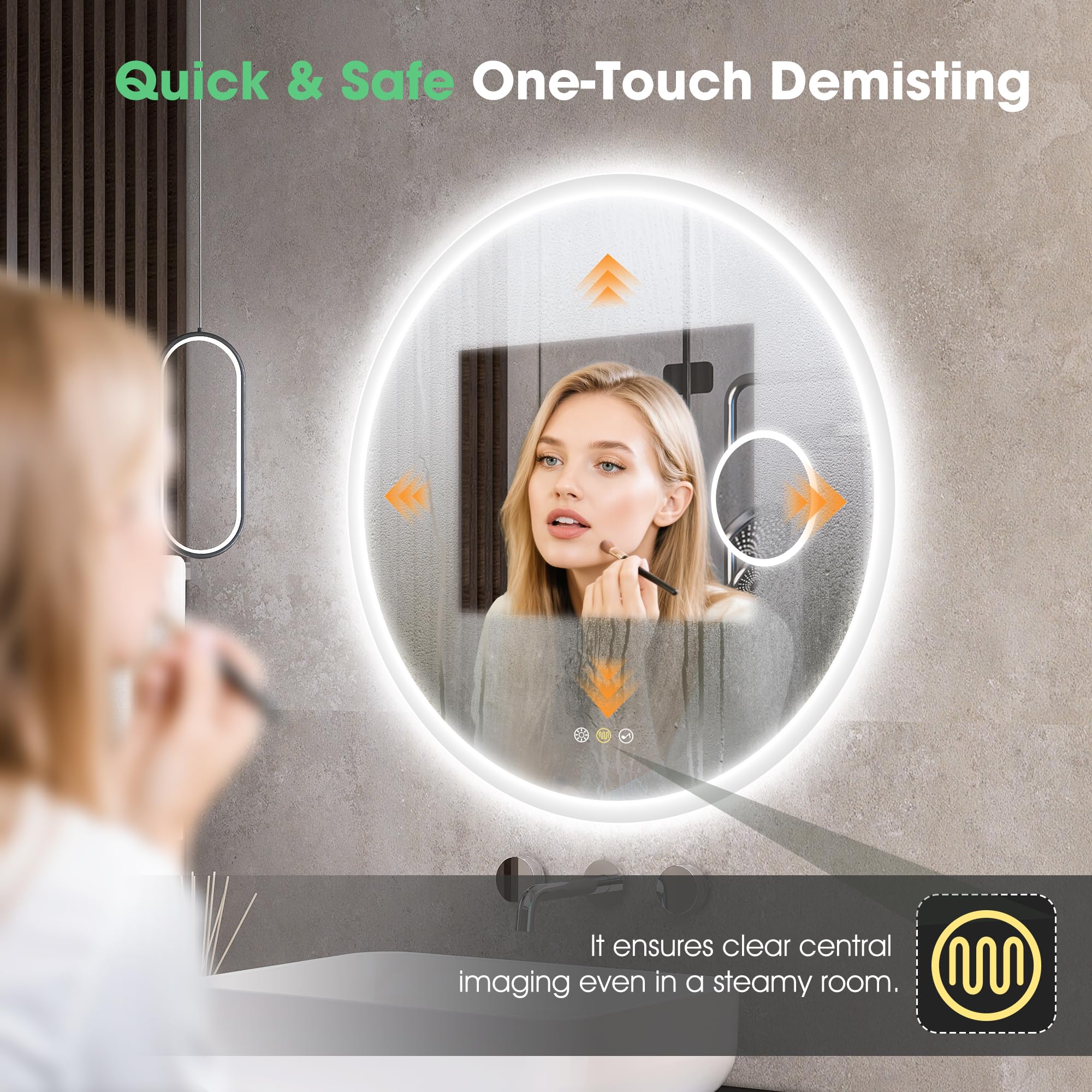 S'bagno Runder Badspiegel mit LED-Leuchten 800mm, Bluetooth LED Badspiegel mit 5-Fach Lupe, Beschlagfrei, 3000K-6500K, Dimmbar, HD Gehärtetes Glas, Speicher, IP44 Wasserdicht