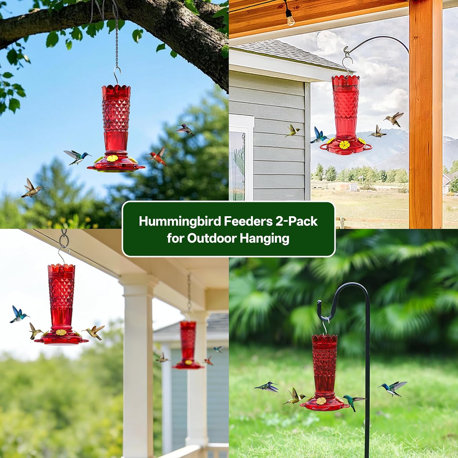 Plastic Hummingbird Feeders for Outdoors Hanging 14OZ, 2 Pack