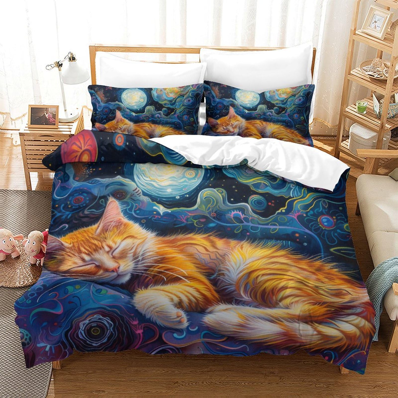 Housse de couette chaton 3D literie enfant fille king 220x240 fermeture éclair douce