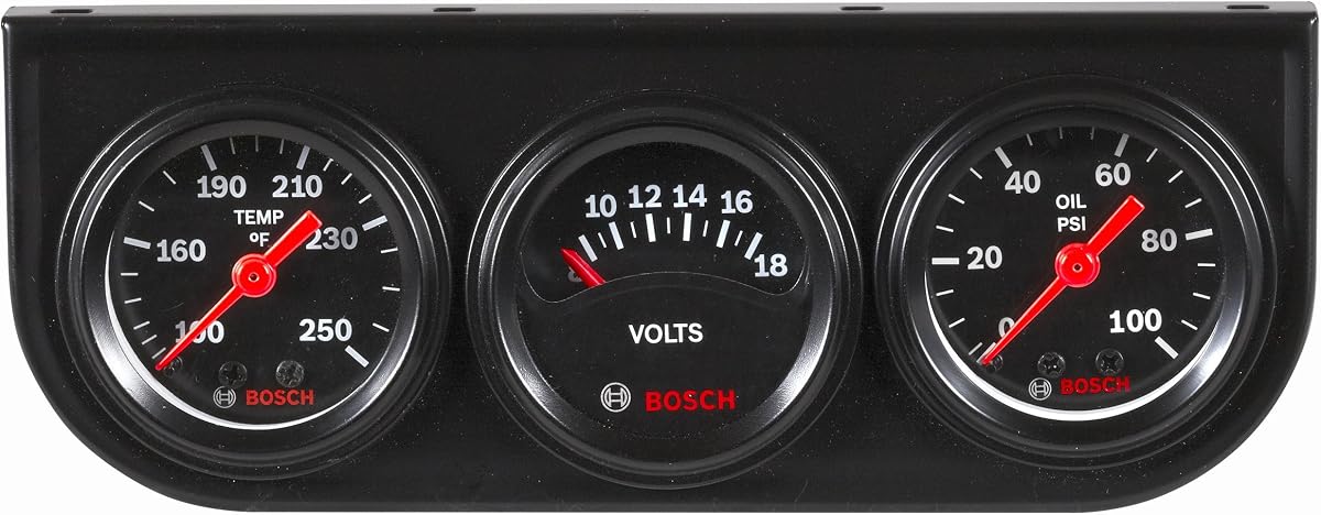 BOSCH SP0F000037 Style Line 1-1/2" Mini Triple Gauge Kit (Black Dial Face, Black Bezel)
