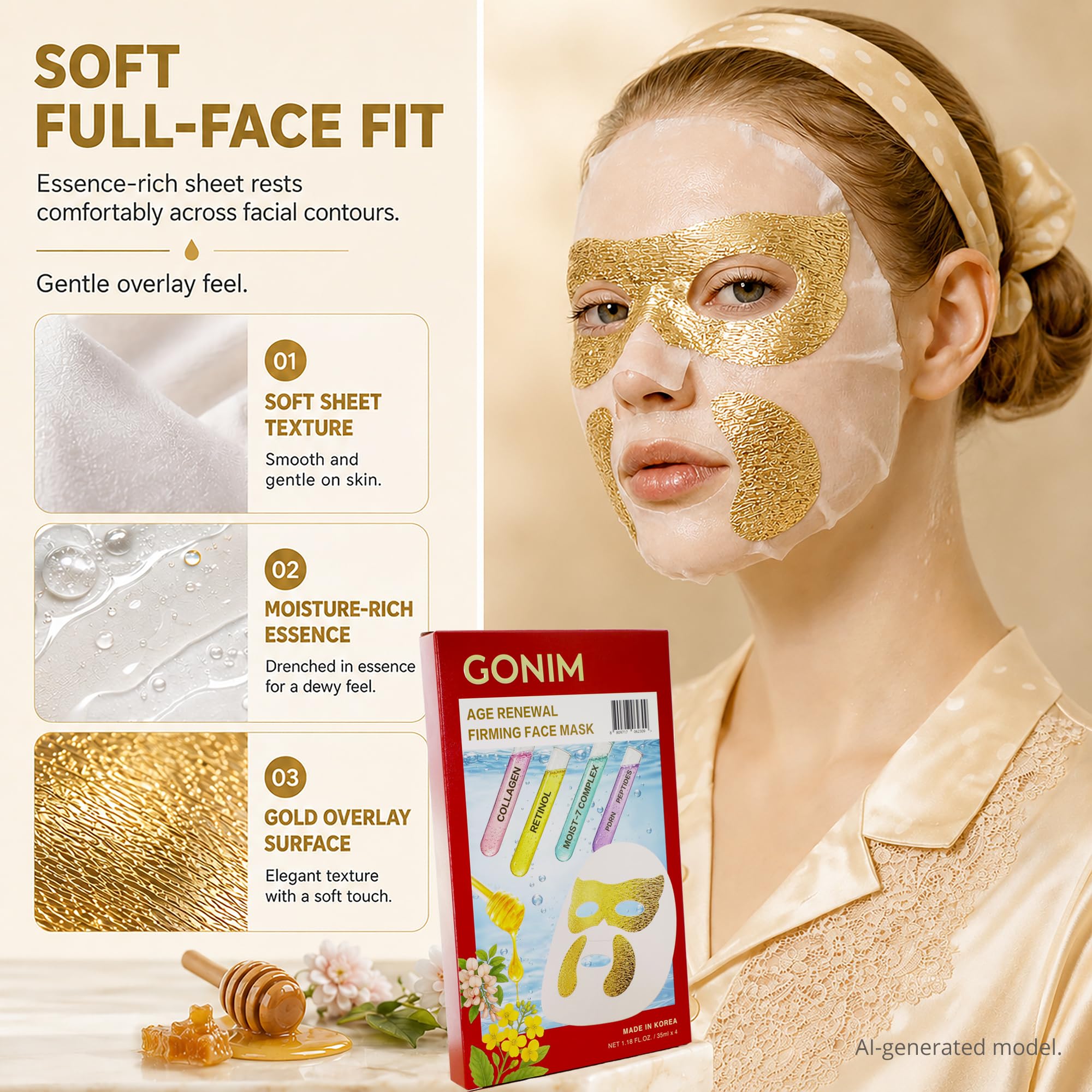 GONIM Korean Collagen Face Mask with PDRN, Retinol & Hyaluronic Acid