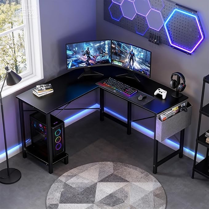 Escritorio en Forma de L 127x110cm con Estante y Bolsa de Al miniatura 4