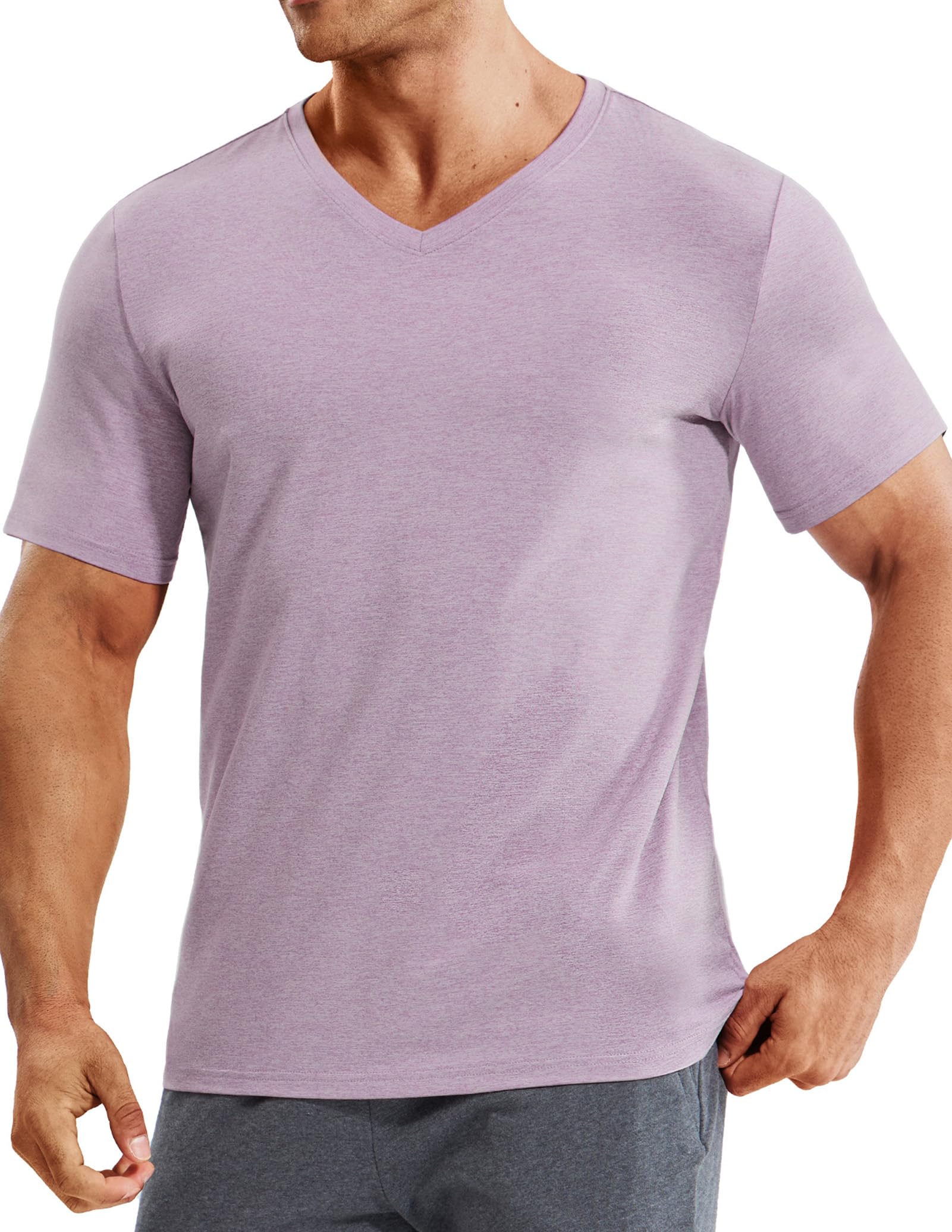 MIER Mens Dry Fit V Neck T-Shirts Workout Soft Short Sleeve Moisture Wicking Running Athletic Gym Casual Tee Tops