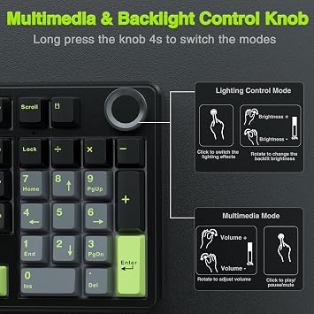 AULA F99 Pro Wireless Gaming Keyboard,Tri-mode Mechanical Keyboard Wireless with Control Knob,Side Engraved,RGB Backlight,Pre-lubed Linear Switches,Hot Swappable Custom Keyboards (Black&green)
