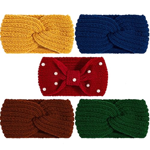 Miniatura 8 de Whaline 5 diademas de punto, calentadores de orejas para mujeres y niñas, Gris y marrón grisáceo y marrón