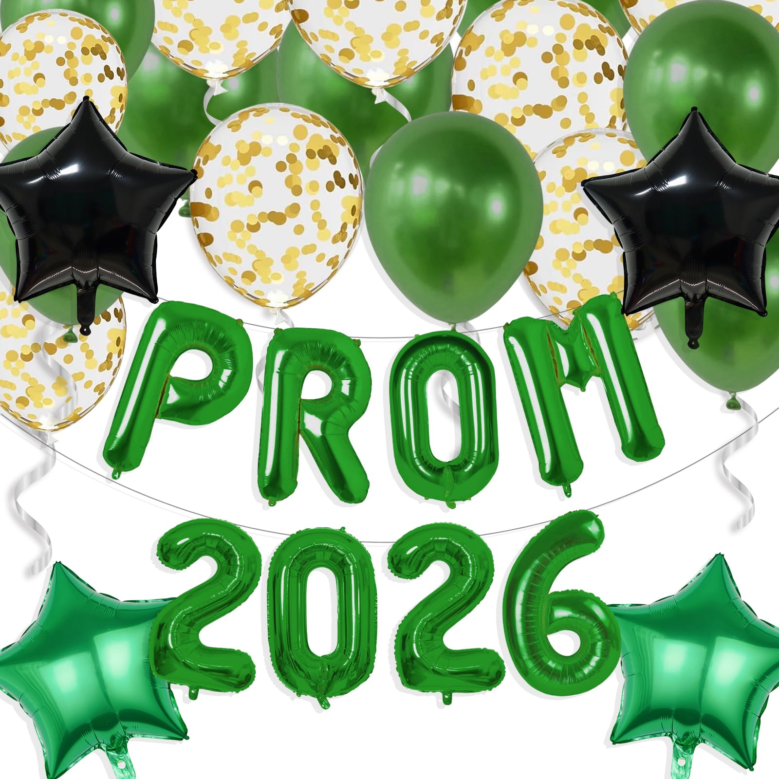 Gidobo Prom 2026 Balloons, Green Foil Balloons Banner with 16pcs Latex Balloons for 2026 Graduations College High School Grad Party Supplies