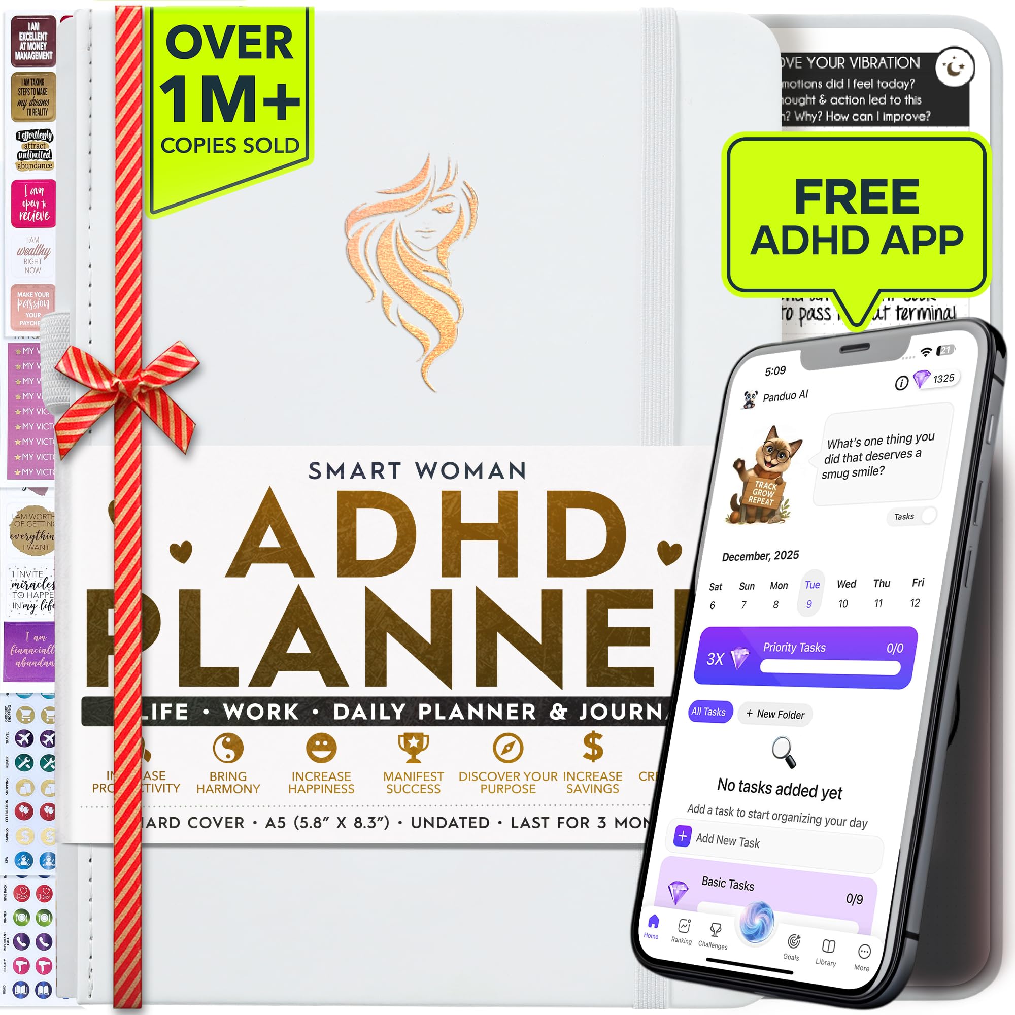 Adhd Daily Planner - A Self Care Personal Gratitude Journal to Increase Productivity and Success in Life & Work, Weekly & Monthly Undated Planner for Women and Men, Vision Board & Organizer + Stickers — image 1