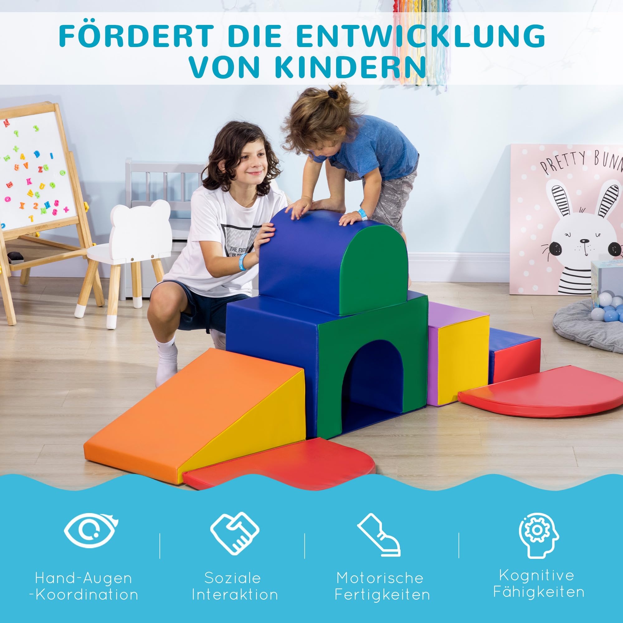 HOMCOM 7-częściowe miękkie piankowe klocki dla dzieci, wielokolorowe