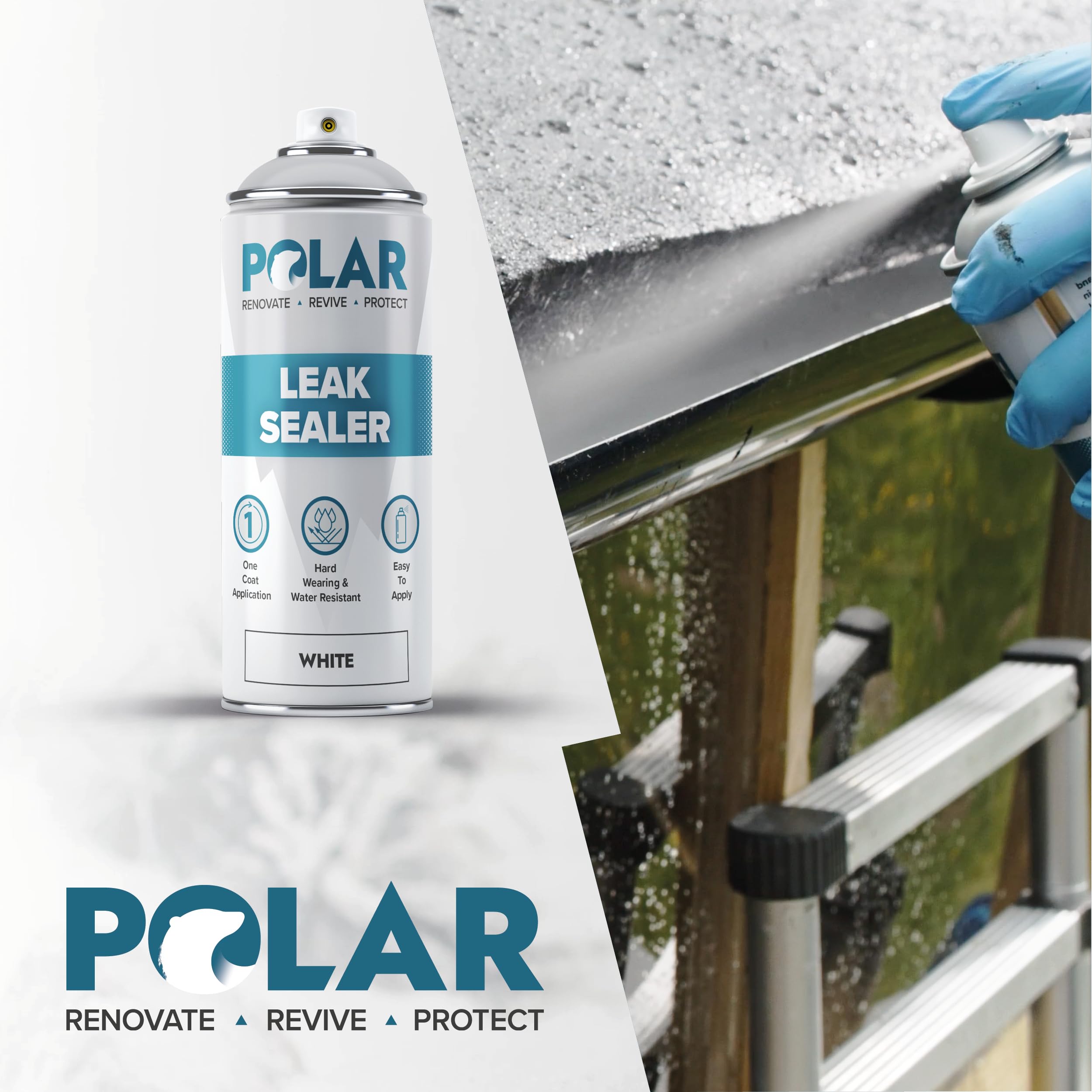 Polar Clear - Aerosol para fijar fugas – 6 x 13.5 fl. oz – Sellador impermeable para techos – Sella instantáneamente fugas y grietas en techos, tuberías de drenaje, reparaciones de canalones, cemento