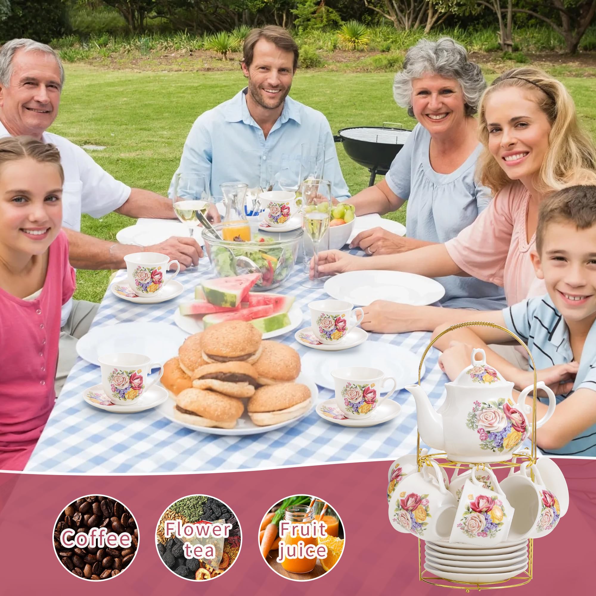 Amazon.com | 20-Pieces Porcelain Bone china Tea Sets,Gold Rim