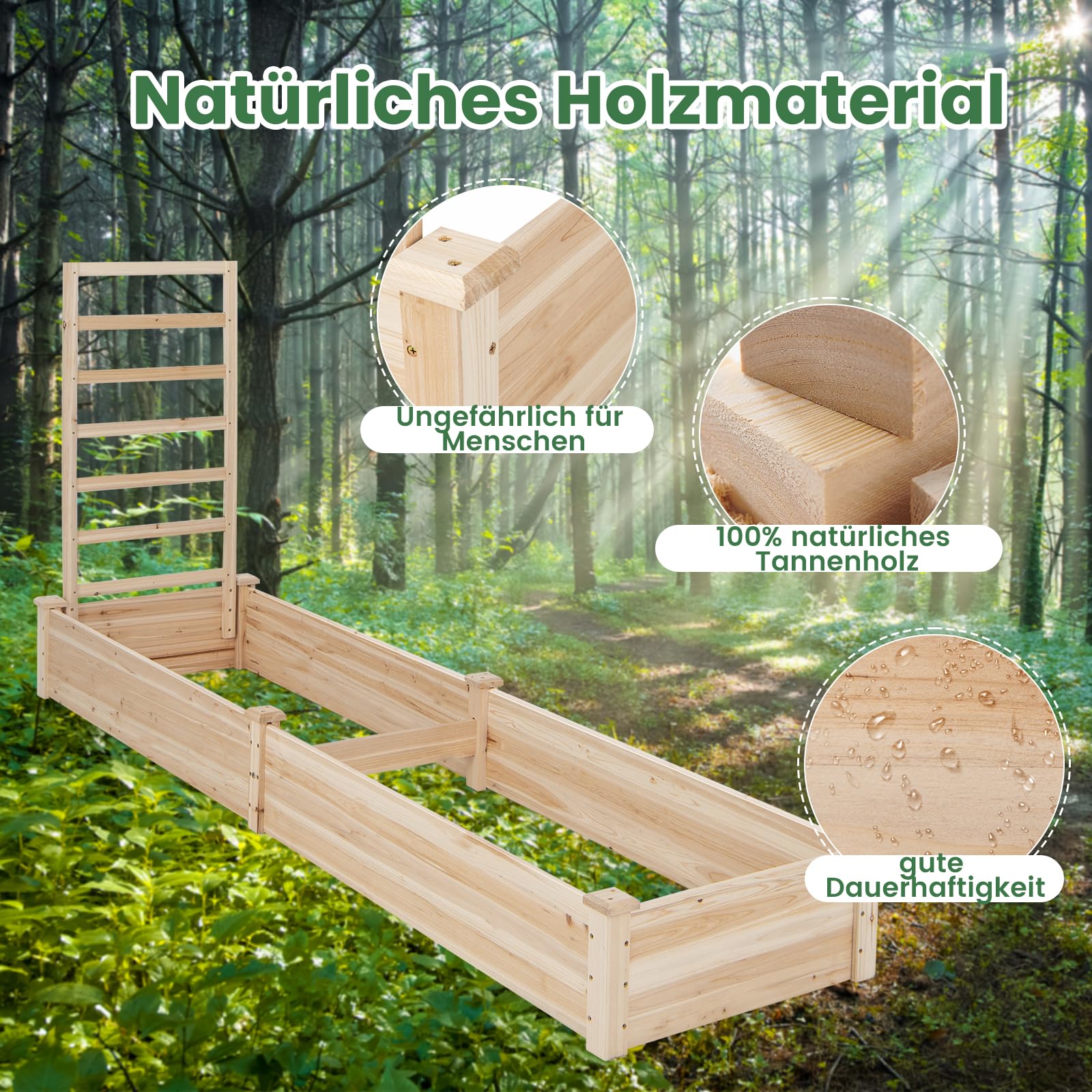 RELAX4LIFE Jardinera con enrejado, jardinera con enrejado, jardinera con ayuda para enredaderas, caja de madera, enrejado de jardín para plantas trepadoras, macizos de flores para jardín, natural (235