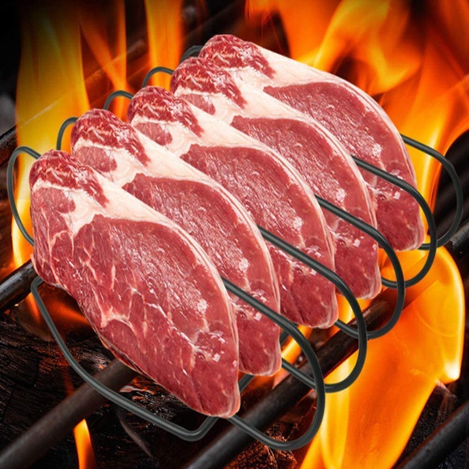 Stojak żeberkowy do grilla, nieprzywierający stojak do pieczenia steków, wielofunkcyjny nieprzywierający metalowy stojak na żeberka do grillowania na zewnątrz, mieści 5 stojaków żeberkowych