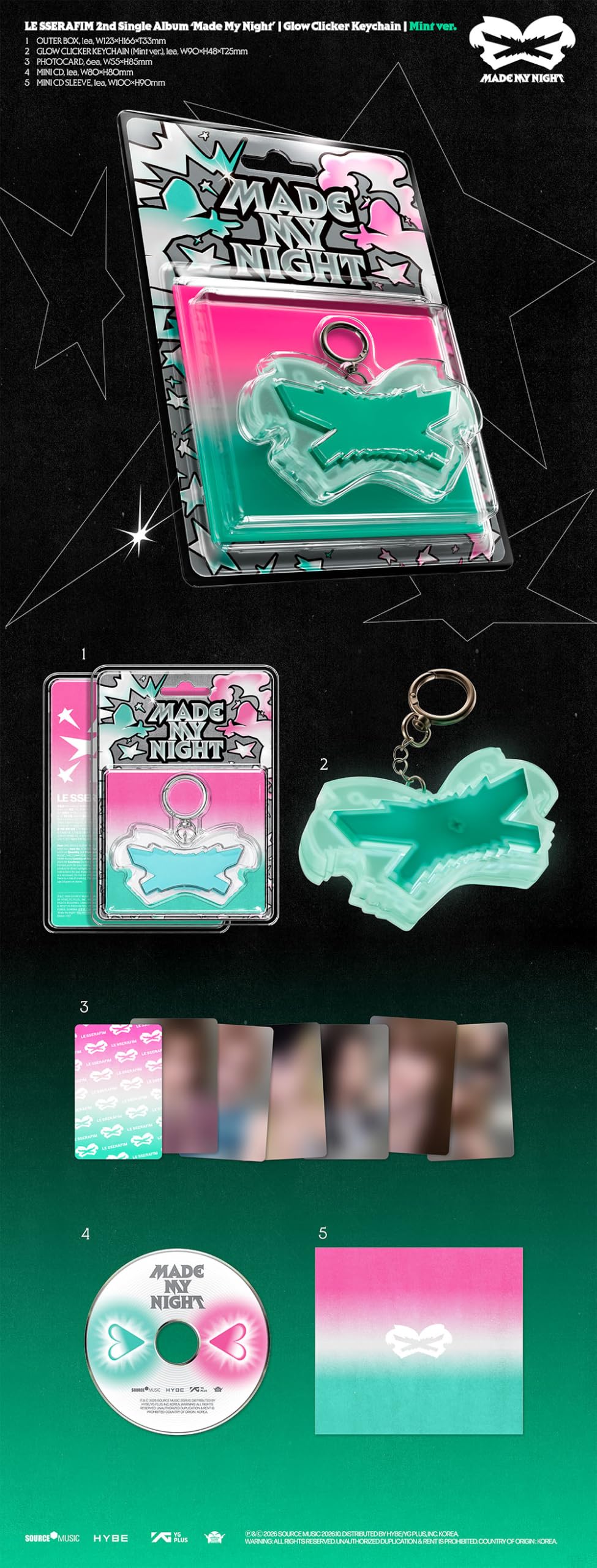 LE SSERAFIM Made My Night [Clicker Keychain 2 Ver Set (Mint + Pink Ver.)] 2nd Single Album