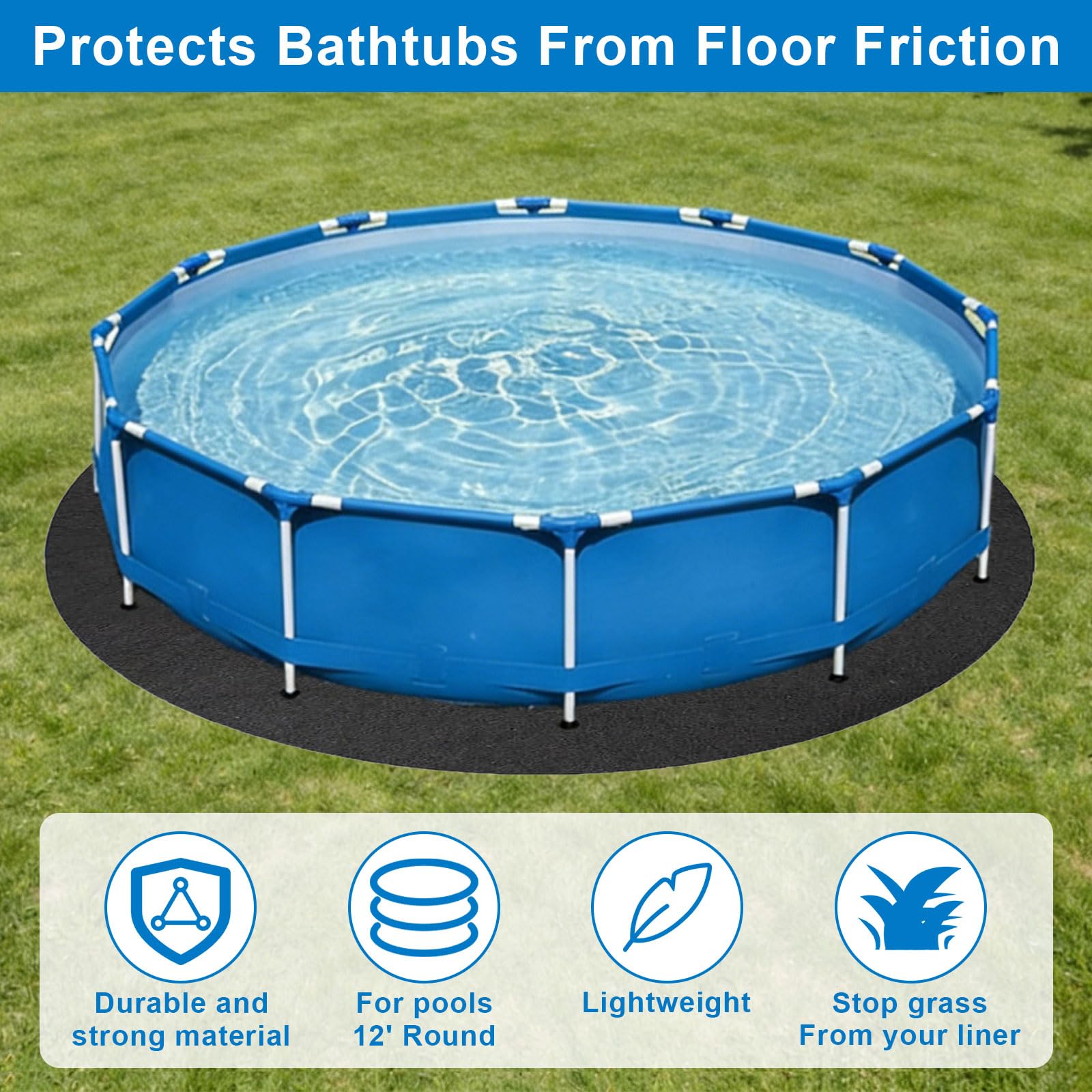 Pool Bodenplane Runden, Runde Poolmatte, Poolunterlage Rund, Vorgeschnittene Bodenplane für Aufstellpools Whirlpools, Nahtlos, Robust, Ideal für Outdoor Poolmatten (370CM)