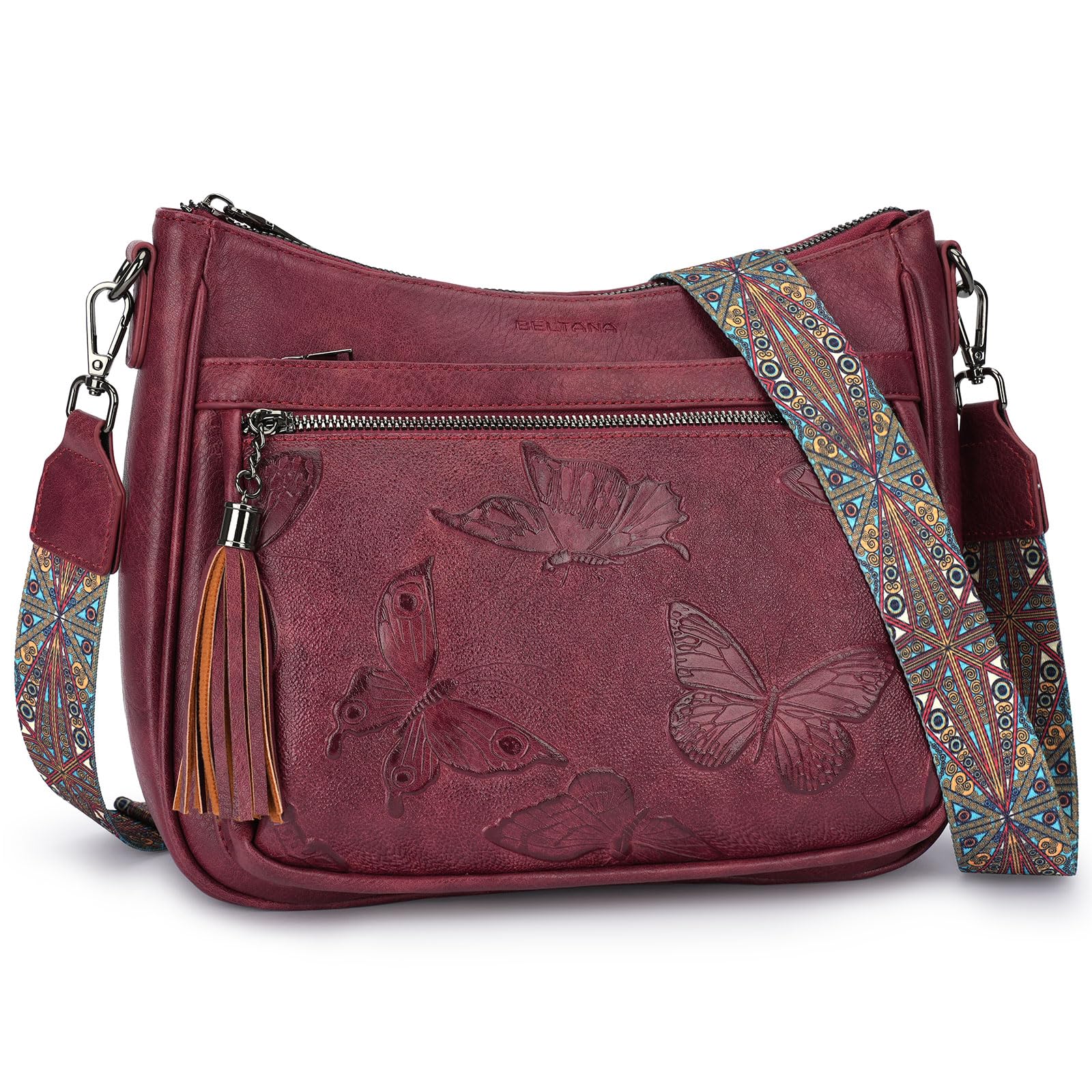 BELTANA Crossbody Bags for Women Trendy Vegan Leather Hobo Purses Medium Butterfly Cross Body Purse with Wide Strap