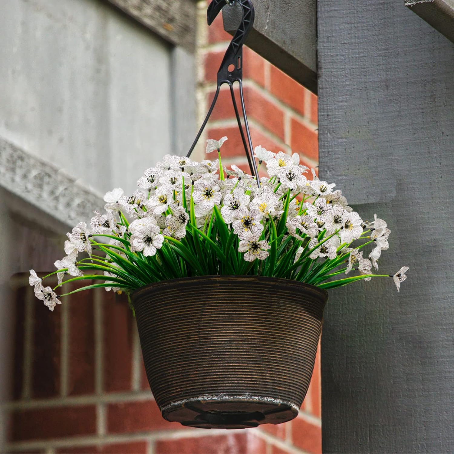 21 Bundles Artificial Outdoor UV Resistant Flowers No Fade Fake Outside Flowers Plastic Greenery Faux Shrubs Garden Porch Window Box Home Decoration (White) - Image 4