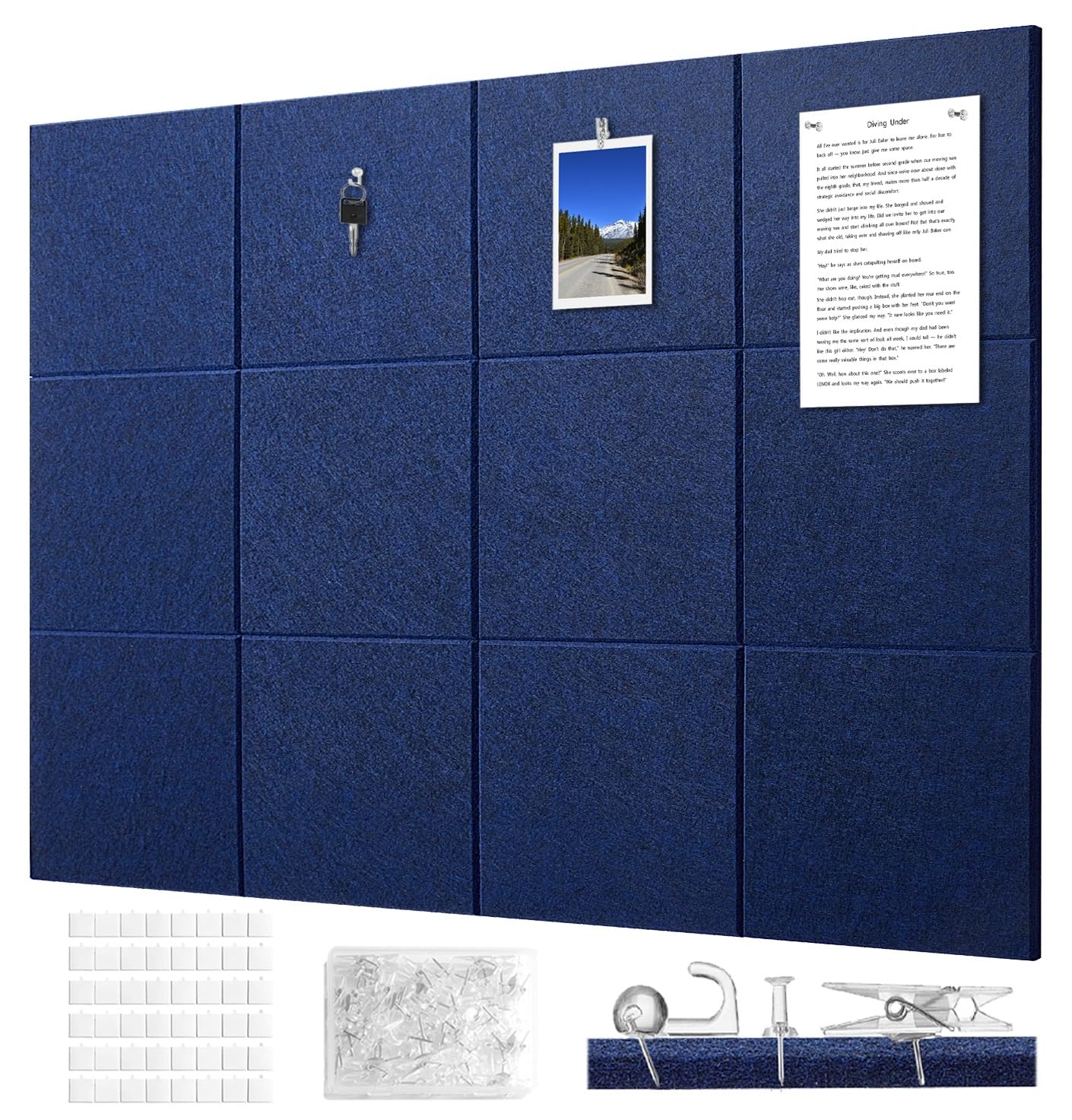 G Gamit Felt Bulletin Board Wall Tiles Large Cork Board Alternative 12 Pack 11.81”x11.81”x0.47” Felt Pin Board Tack Board with Safe Removable Adhesive Tabs for Home Office School 48x36(Dark Blue) — image 1