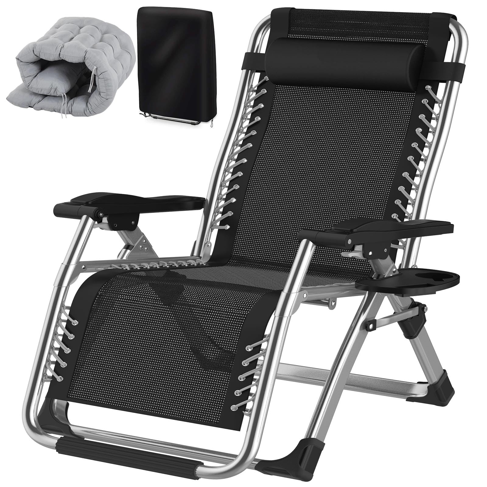 Fiutazge 83cm Ultra Ancho tumbonas Jardin Exterior, Tumbona Plegable con Cojín Acolchado, Reposacabeza ExtraíBle y Portavasos, Funda Sillas Jardin, para Tomar el Sol en la Playa, Gray