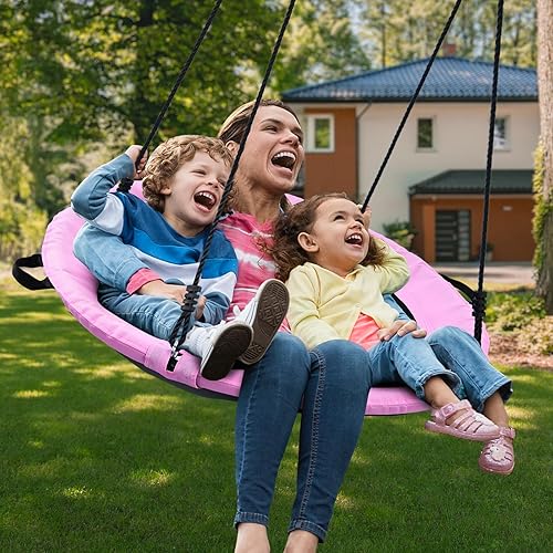 Miniatura 6 de Trekassy Columpio de árbol de platillo de 700 libras de 40 pulgadas para niños y adultos, textileno al aire libre con 2 correas para colgar en el